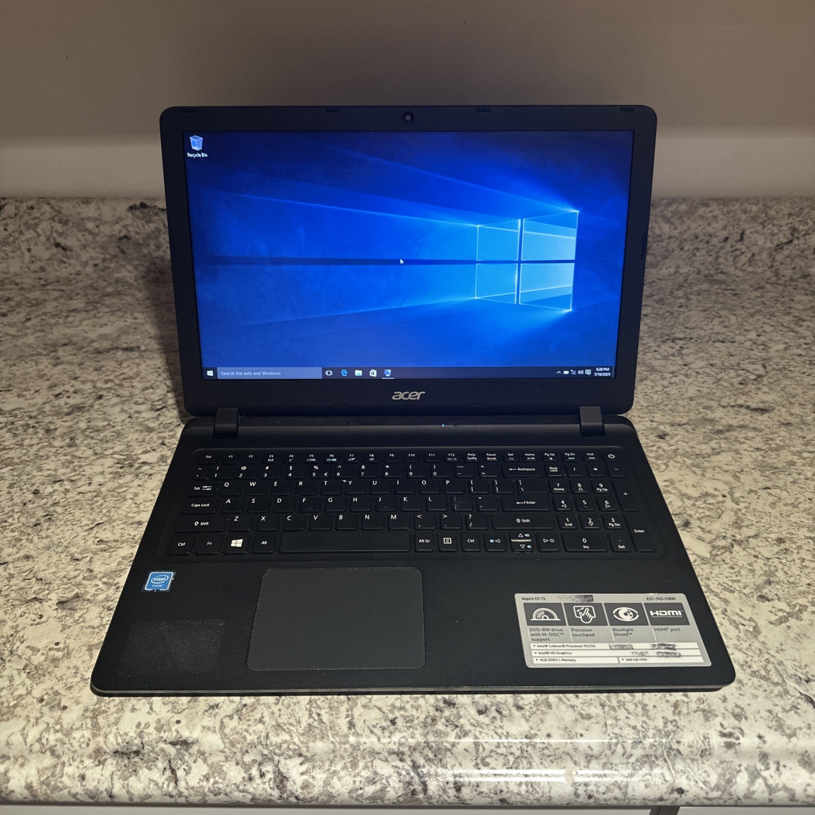 Acer Aspire ES1-533 15.6 Laptop Celeron N3350 4GB 500GB HD Windows 10