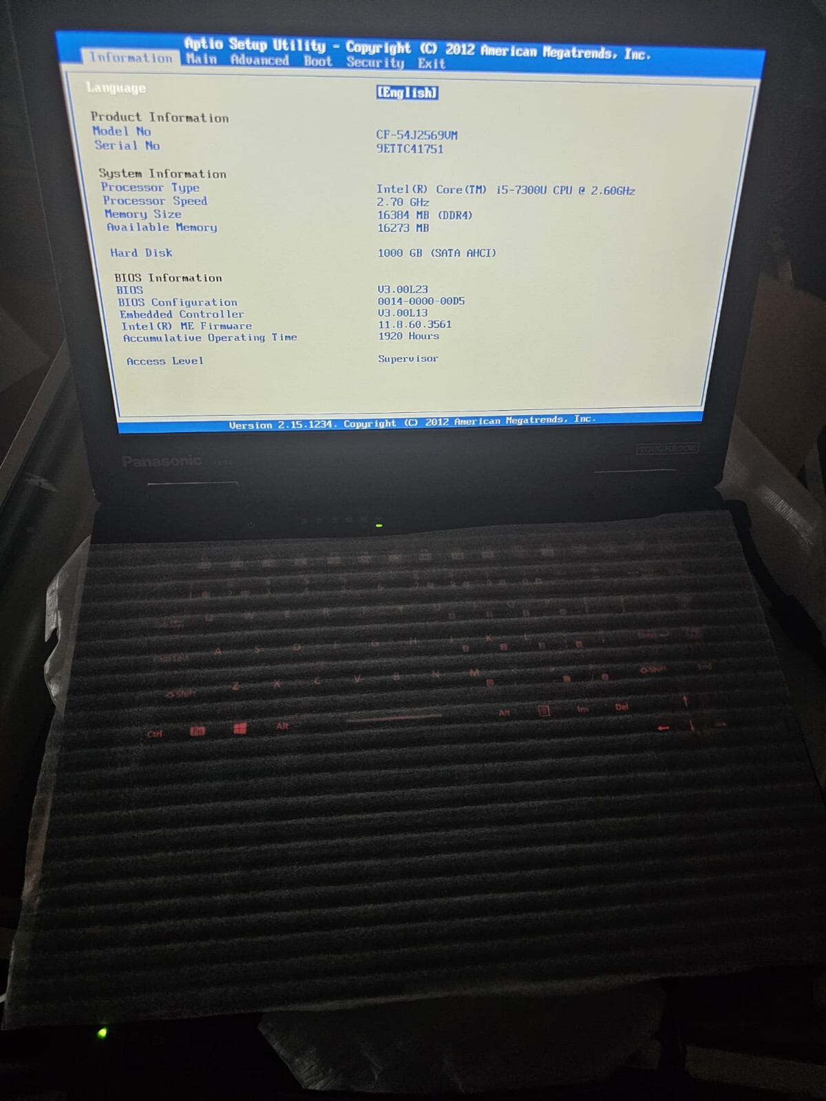 TOUCH SCREEN/ddr4/Panasonic Toughbook CF-54/mk3 Core i5-7300 2.6/CF-54J2569VM