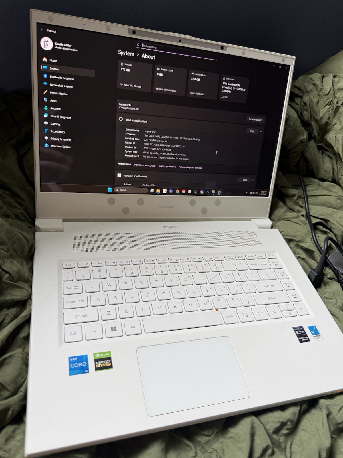 Acer ConceptD CN715-73G 15.6″ i5-11400H 32GB 477GB SSD RTX Win11 Pro 3D Display