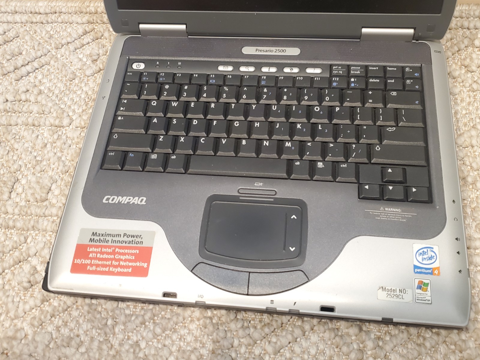 Vintage Compaq Presario 2500 Laptop – Tested, Works *Bad Battery, No Charger