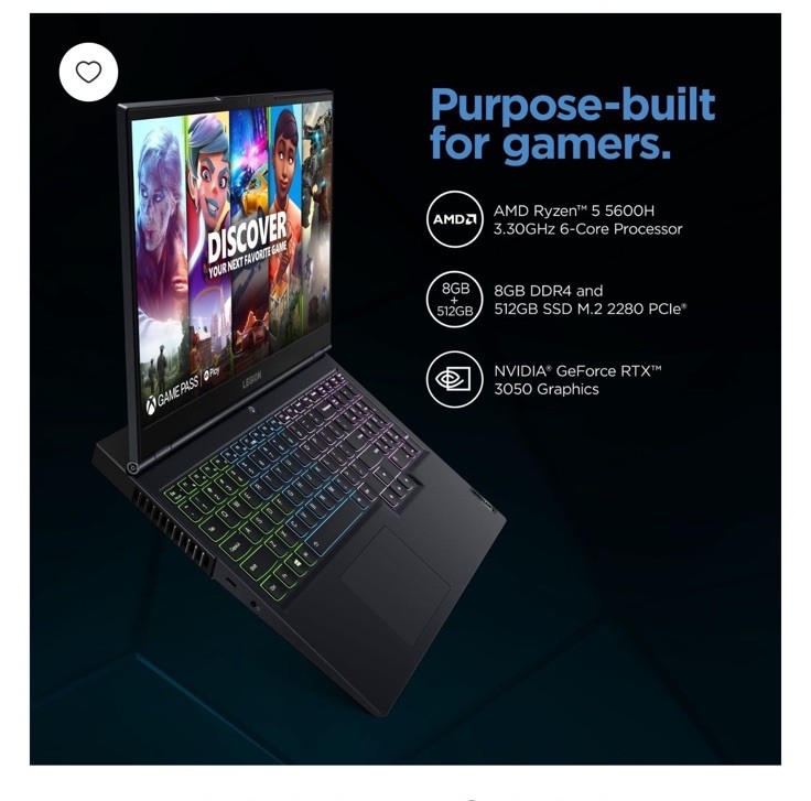 Lenovo Legion 5 15.6in FHD Gaming Ryzen 5 5600H 8GB 512GB RTX 3050 Ti Win11 Blue