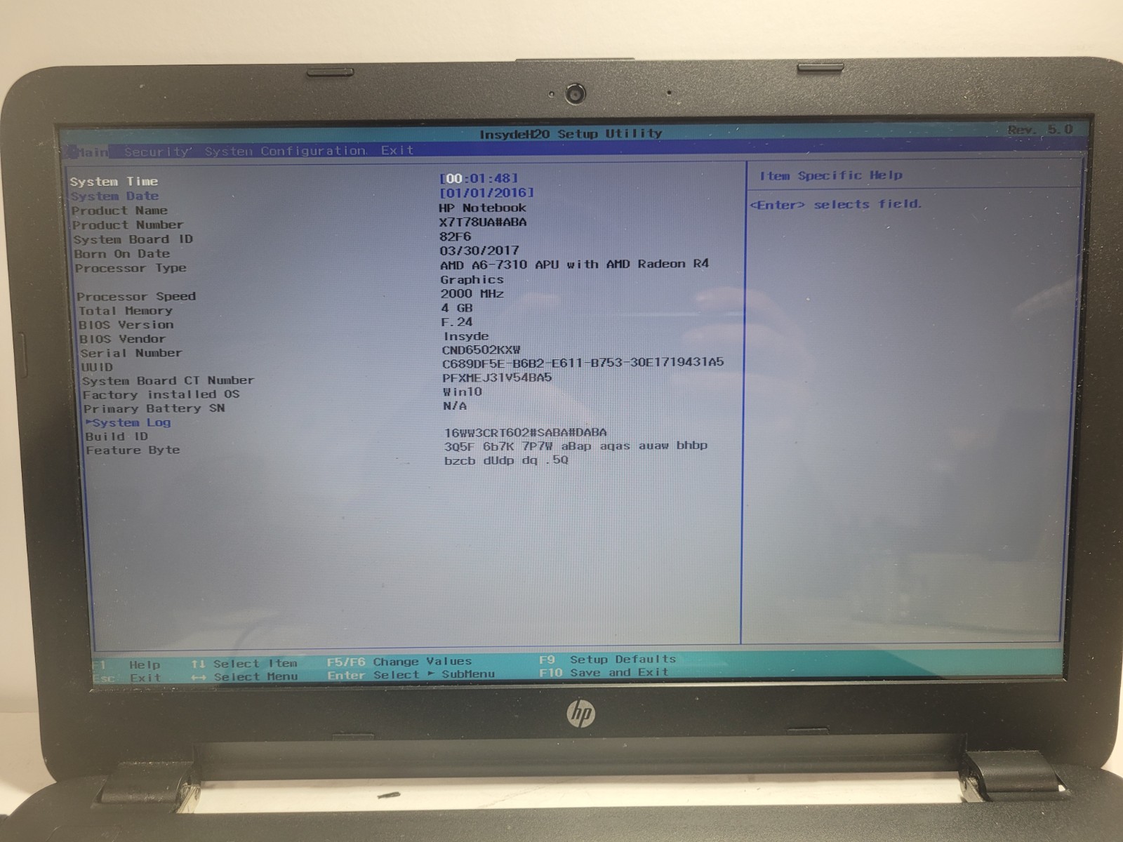 HP model 15-ba009dx w/AMD-A6-7310, 4GB RAM, 15.6″ Laptop for Repair#0361