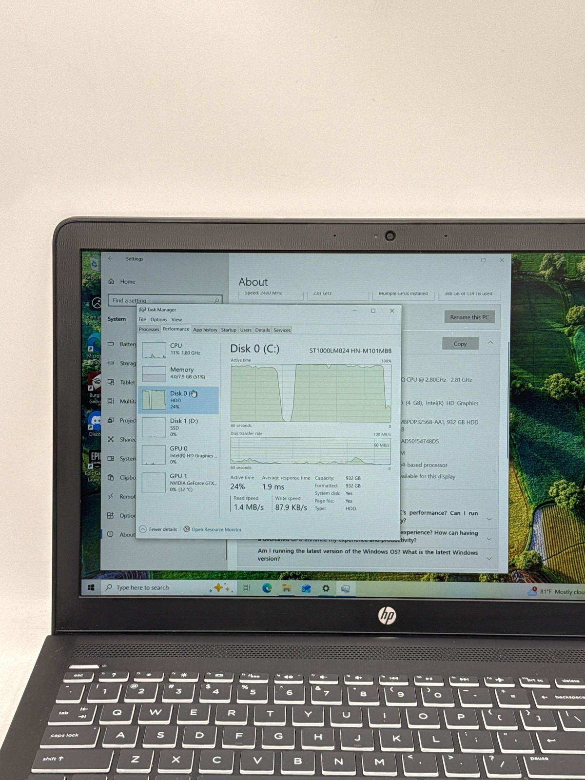 HP Pavilion Power Laptop i7-7700HQ 8GB RAM, 1 TB SSD, GTX 1050