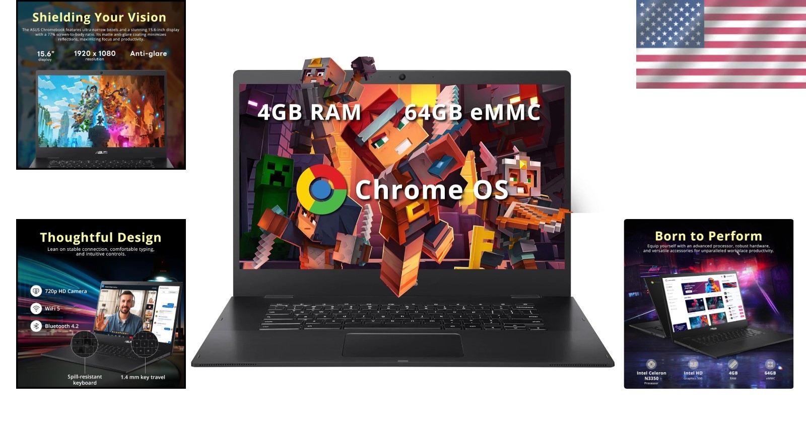 CX1500CNA Chromebook 15.6″ HD Laptop, Intel Celero