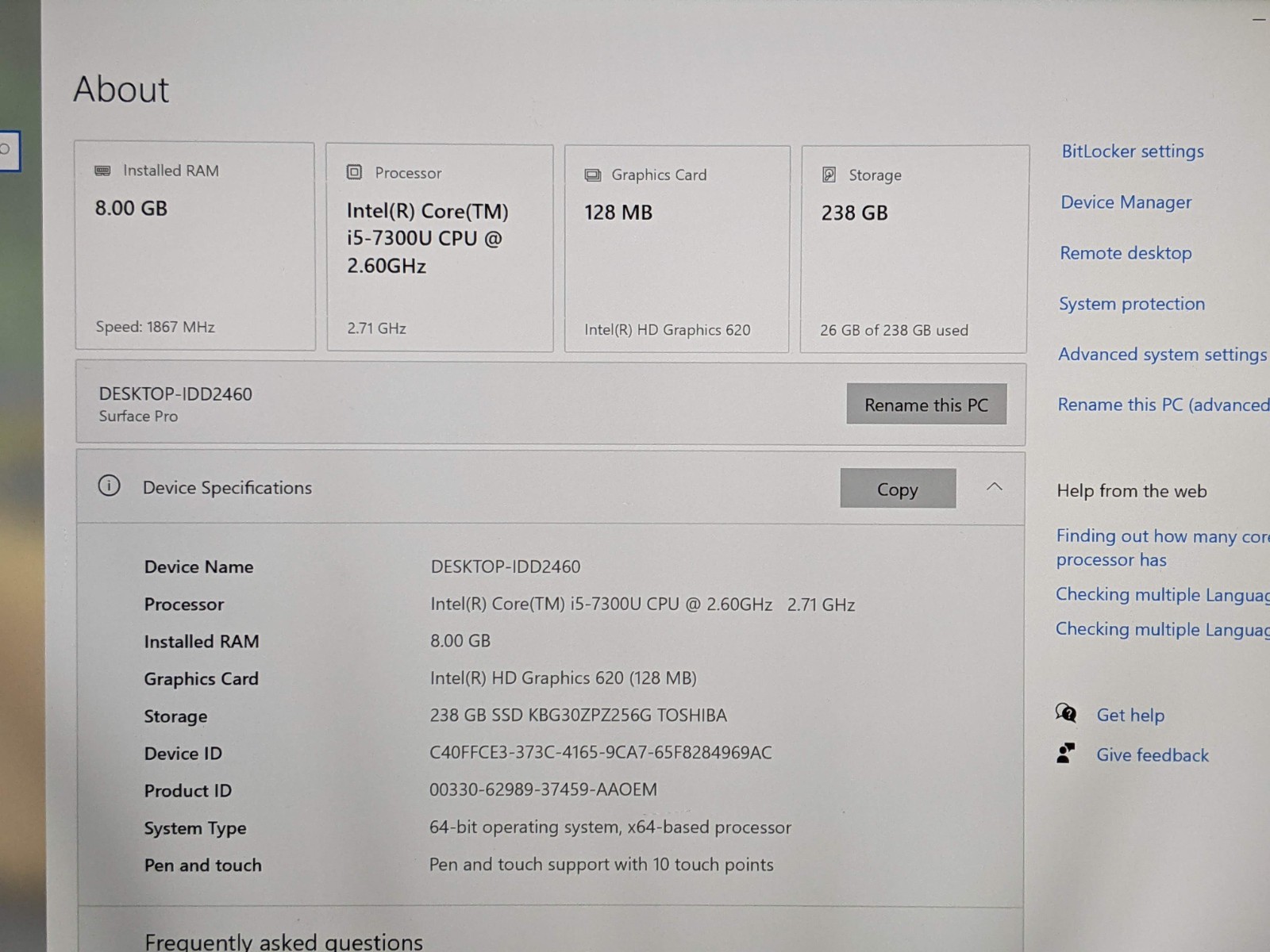 MS Surface Pro 5 1796 12.3″ 2736×1824 TOUCH i5-7300U 2.6GHz 8GB 256GB SSD AS-IS