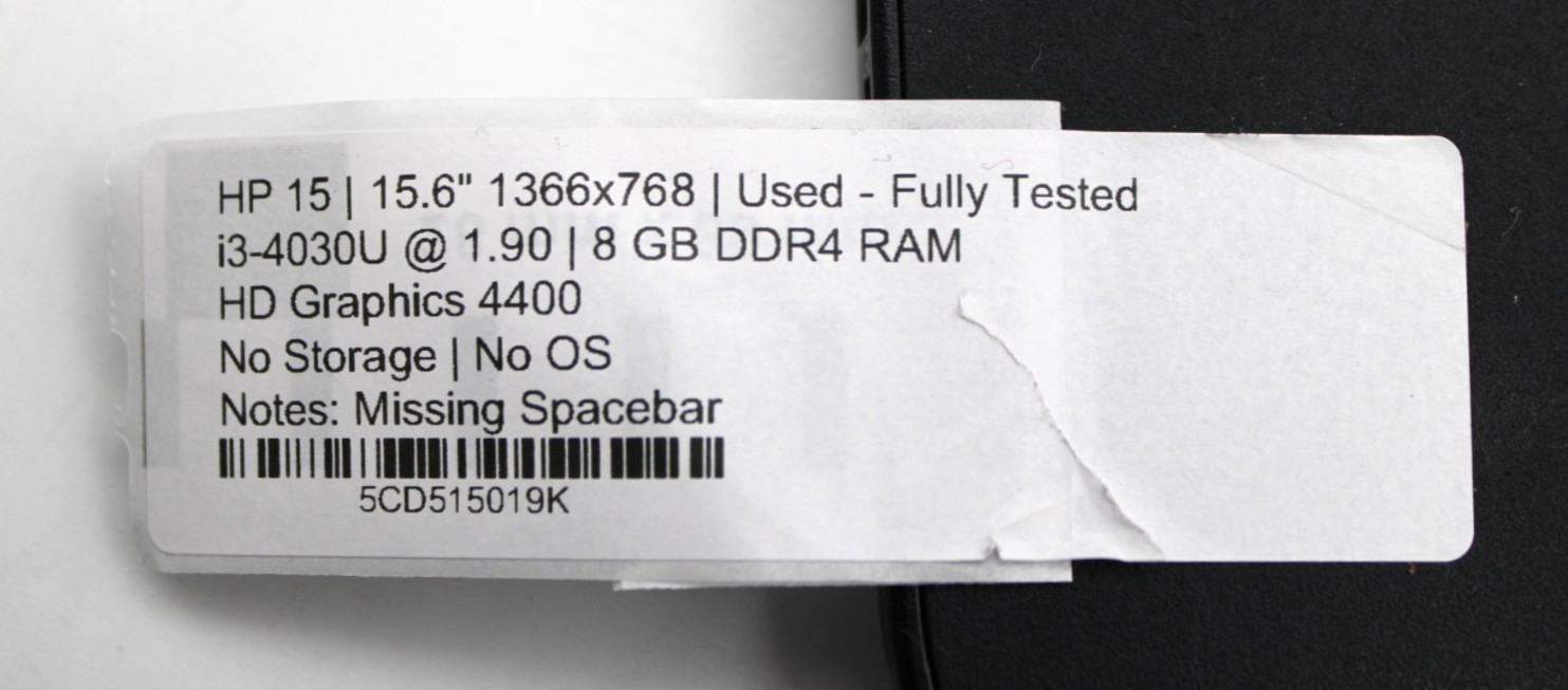 HP 15 i3-4030U@1.9GHz 8GB DDR4 NO STORAGE OR OS *USED/TESTED*