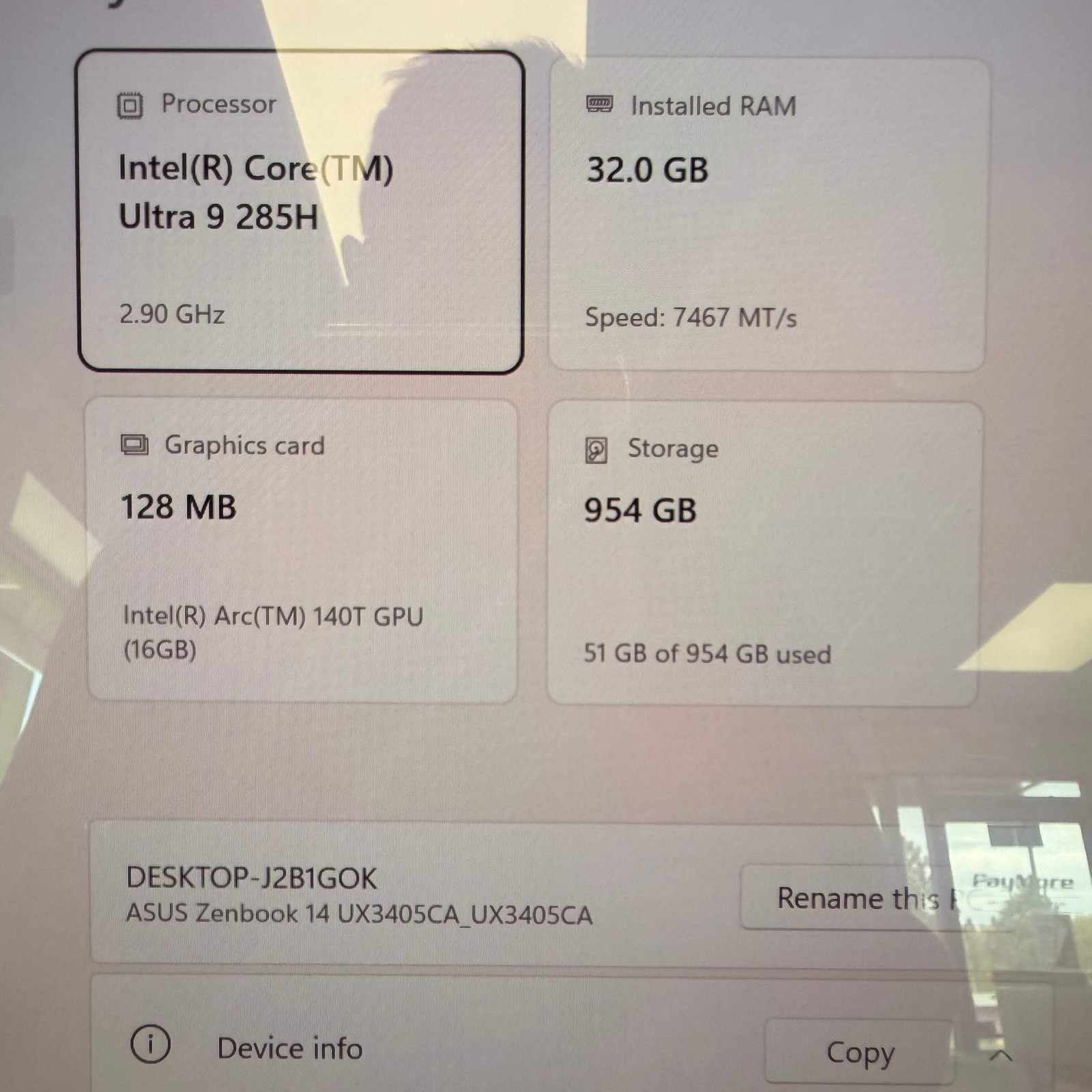 Asus Zenbook UX3405 14″ Core Ultra 9 285H 2.9GHz 32GB RAM 1TB SSD