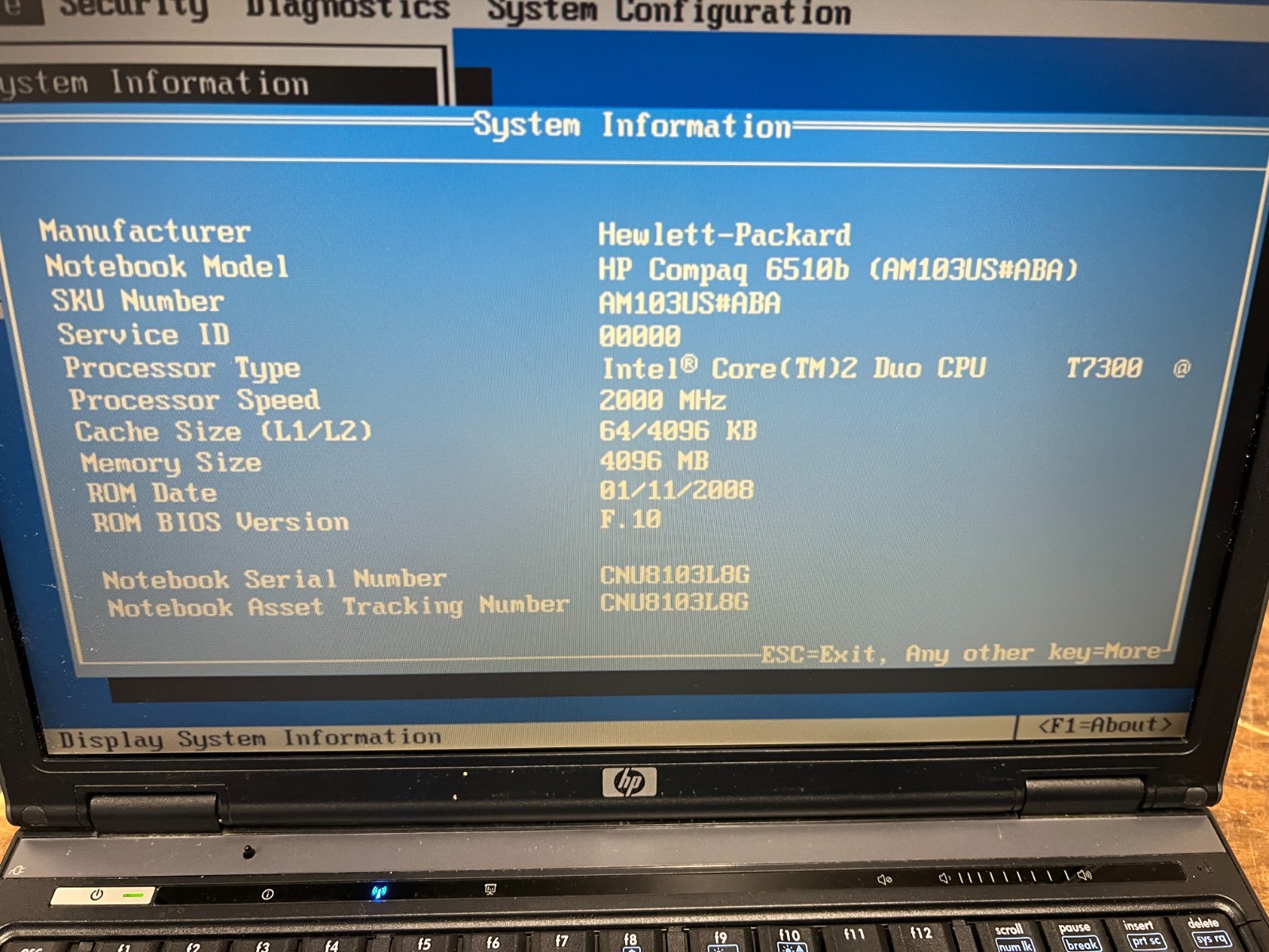 HP Compaq 6510b Intel Core 2 Duo-T7300 2.00 MHz 4GB RAM 14.in No HDD No OS
