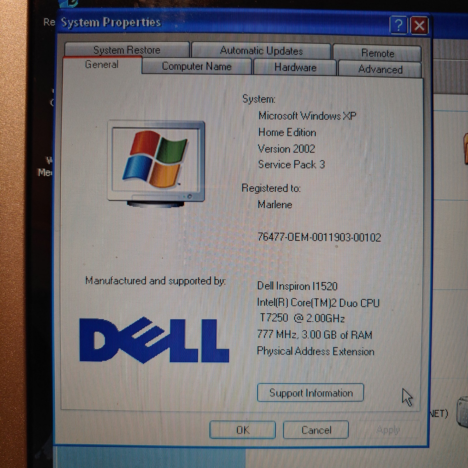 Dell Inspiron 1520 Laptop Clean & Ready To Go Windows XP Home 160GB 256MB 2GHZ