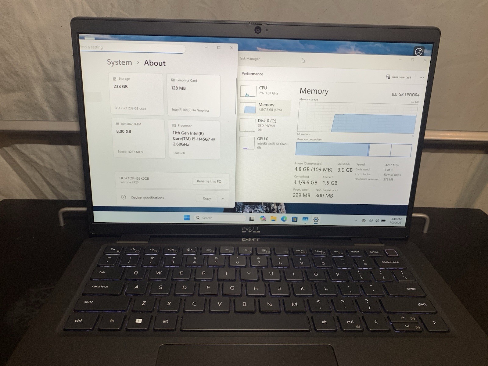 Dell Latitude 7420 i5-1145G7 8GB 256GB NVMe Win11 14in FHD Black