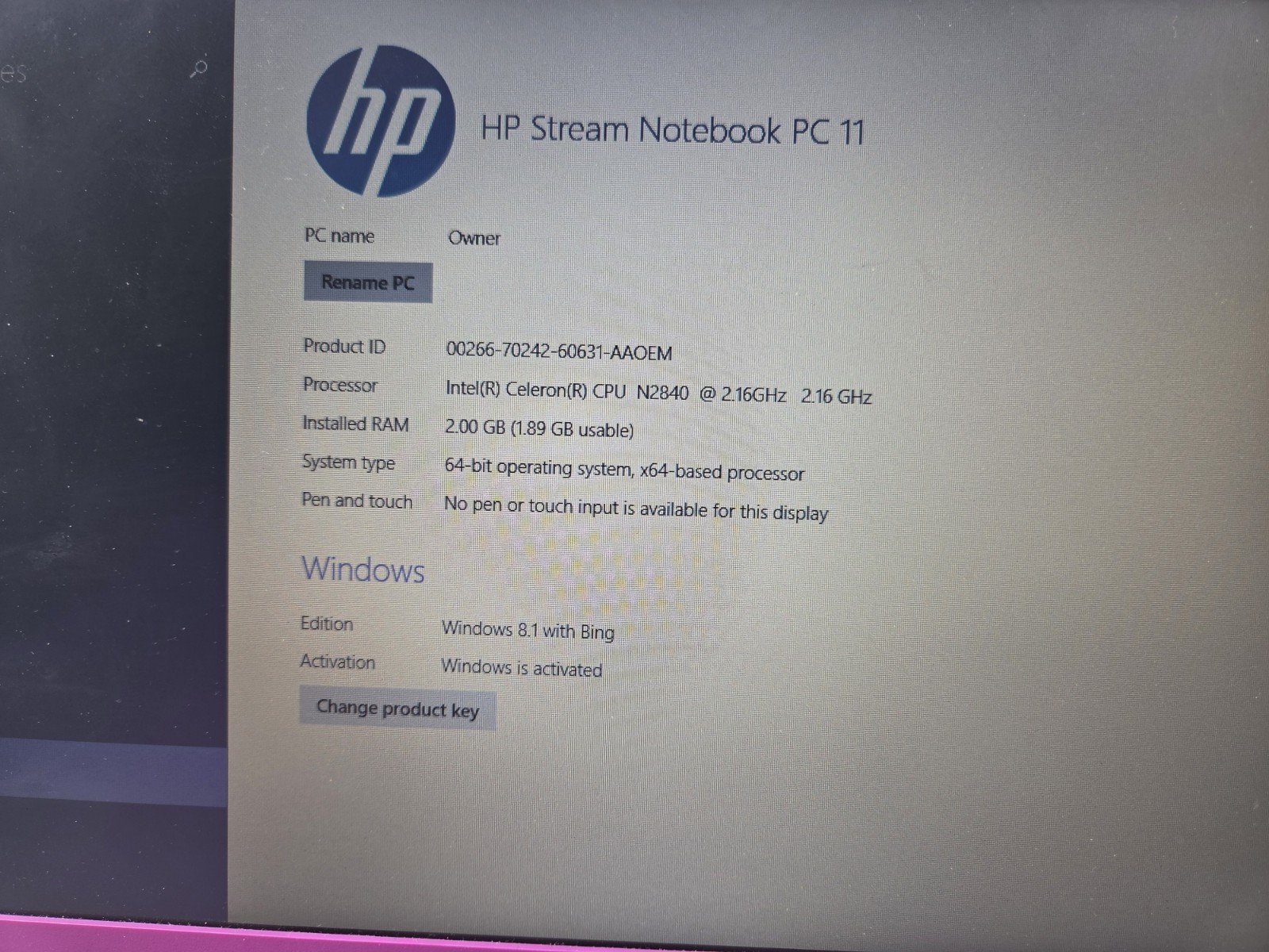 HP Stream 11.6″ Notebook PC 11 Celeron N2840 2.16GHz 2GB 64-bit W8.1 Pink