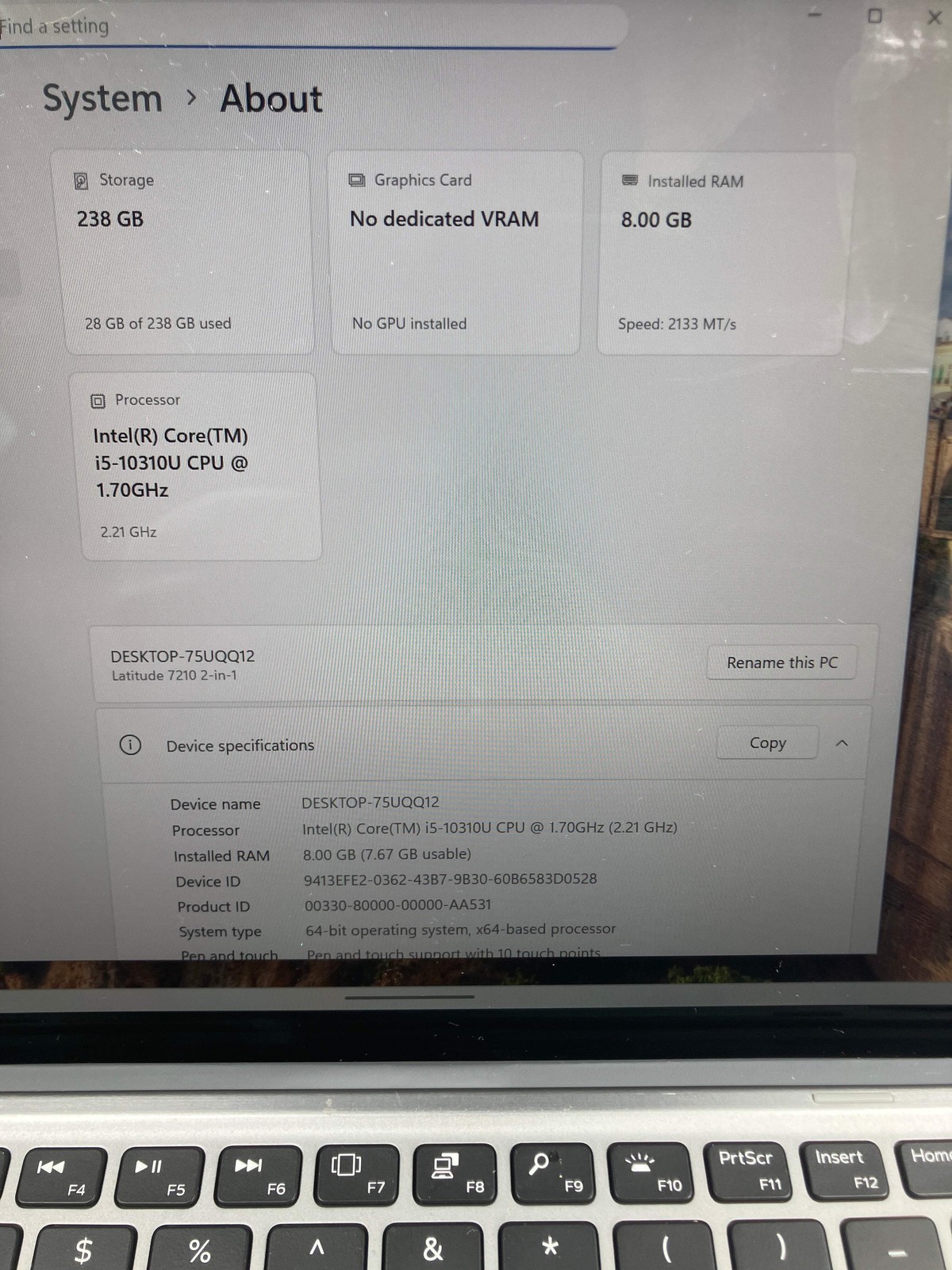 Dell Latitude 7210 2-in-1 12.3″ i5-10310U 1.7GHz 8GB RAM 256GB SSD WIN 11