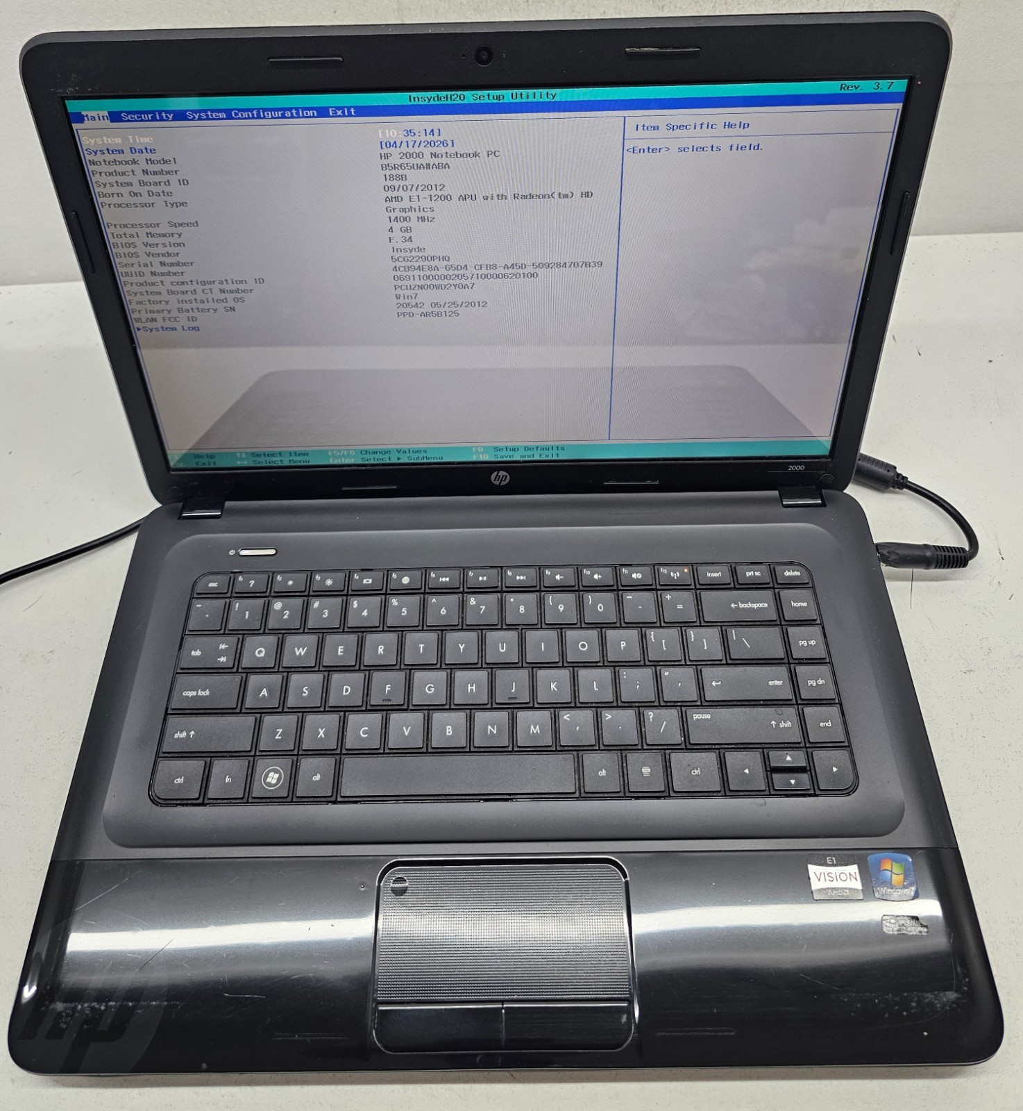 HP 2000-2A10NR 15.6″ Laptop AMD E1-1200 4GB NO HD/OS(FL)