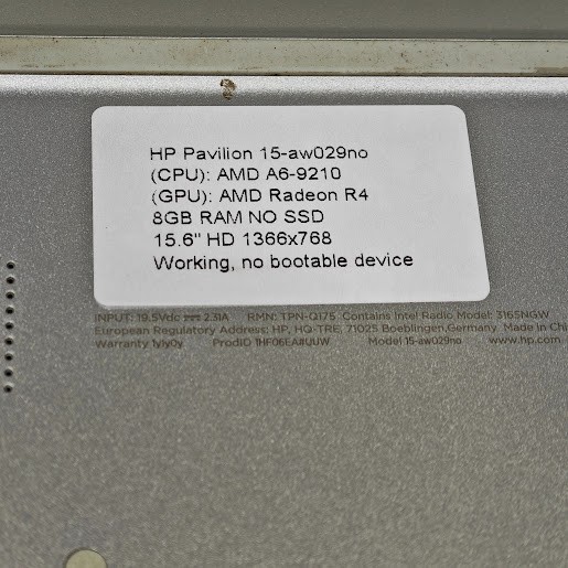 HP Pavilion 15-aw029no Laptop – AMD A6-9210, AMD Radeon R4, 8GB RAM