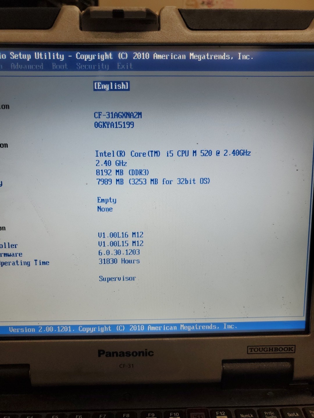 Panasonic Toughbook CF-31 MK-1 i5 520M @ 2.40GHz 8GB 31830HRS Diesel