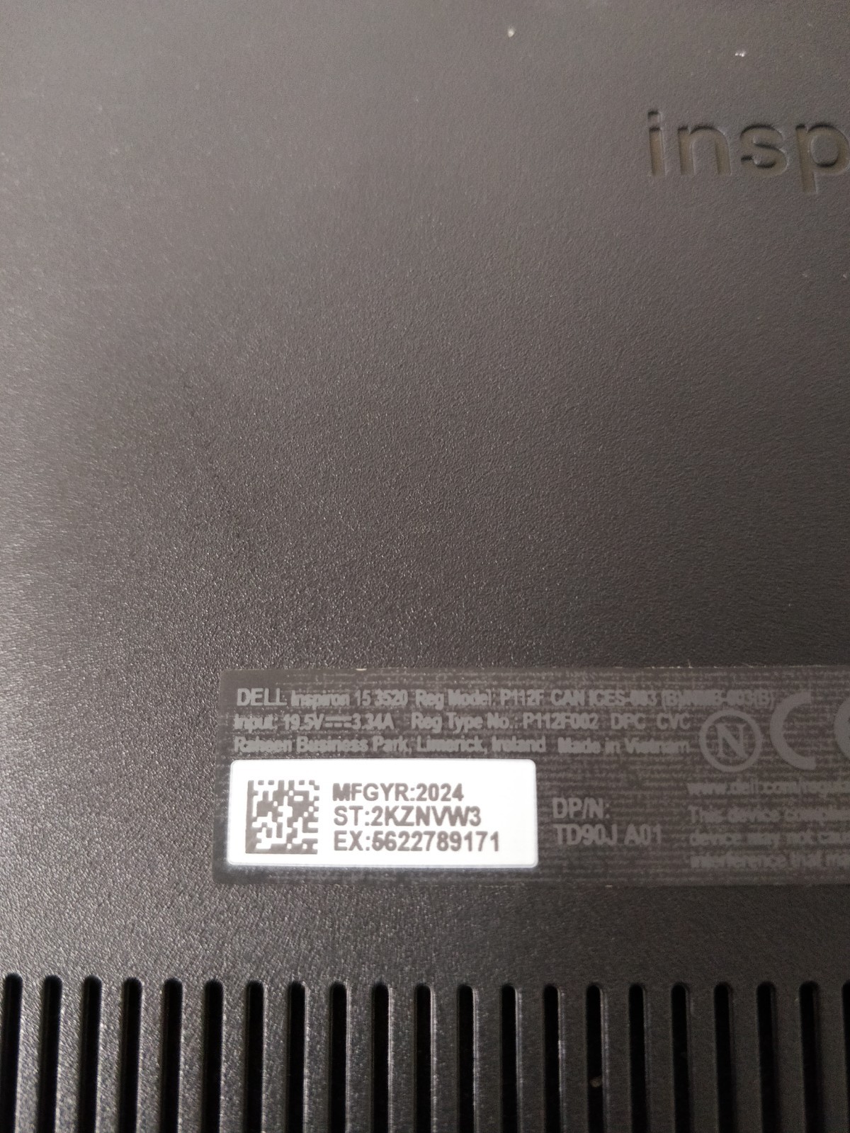 Dell Inspiron 15 3520 INTEL CORE I5-1155G7@2.40GHz 8GB RAM NO DRIVE PARTS 8851