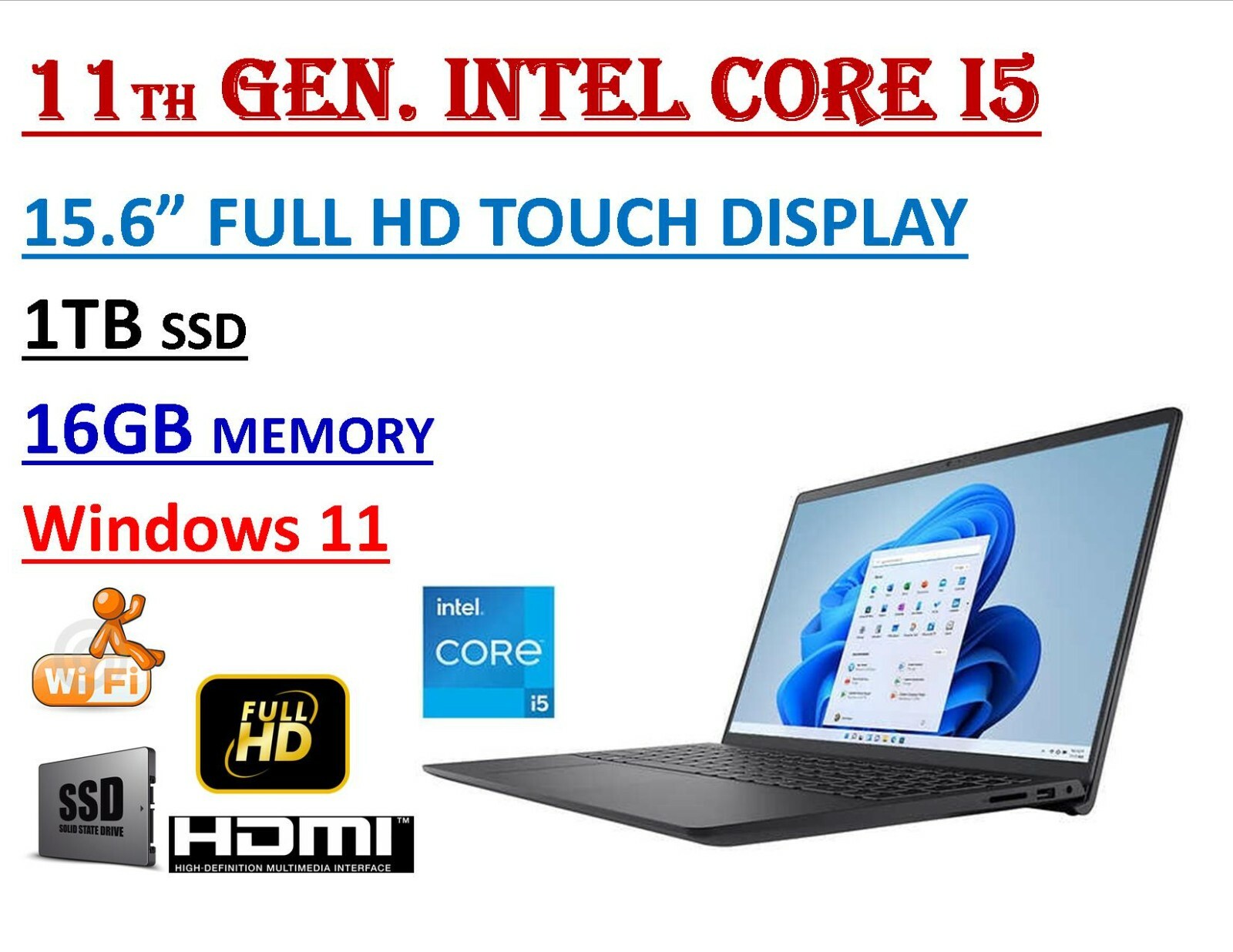Dell Inspiron 15.6 Full HD Touch 11th Gen Intel i5-1135G7 16GB RAM 1TB SSD Win11