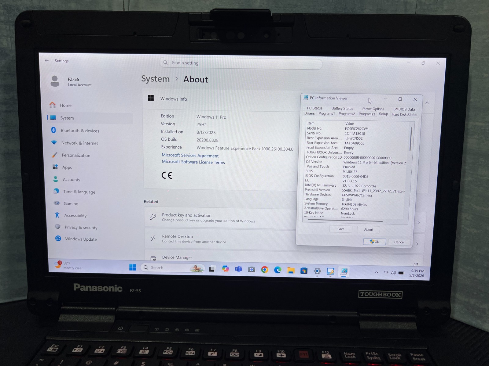 FZ-55C262CVM i5-8365U, 16GB,512GB SSD, Mem,VGA,HDMI, GPS, Touchscreen,Win11 25H2