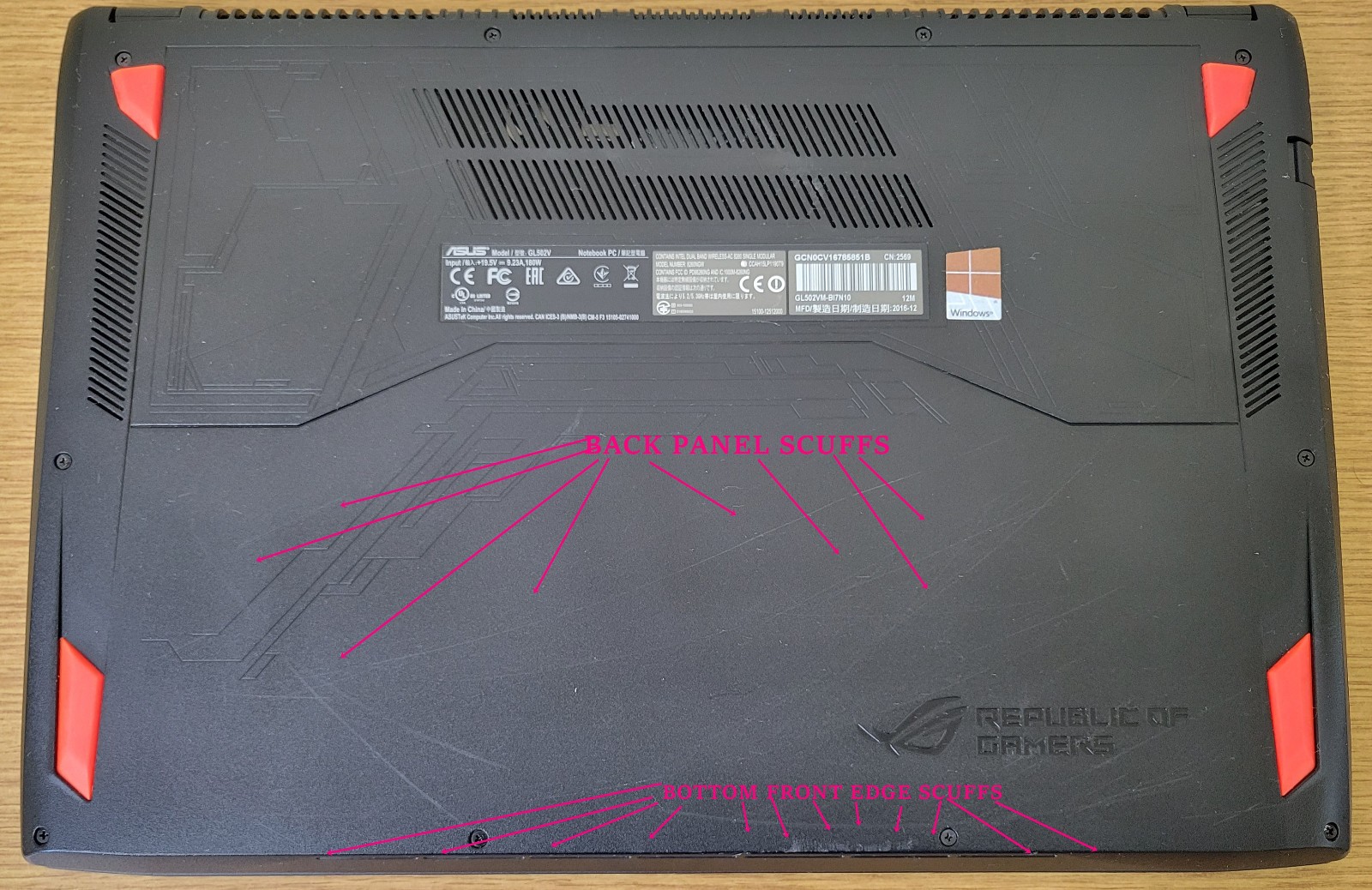 Asus Strix Gaming Laptop GL502VMK i7-7700HQ 2.80GHz 16GB Gtx 1060 No OS/SSD
