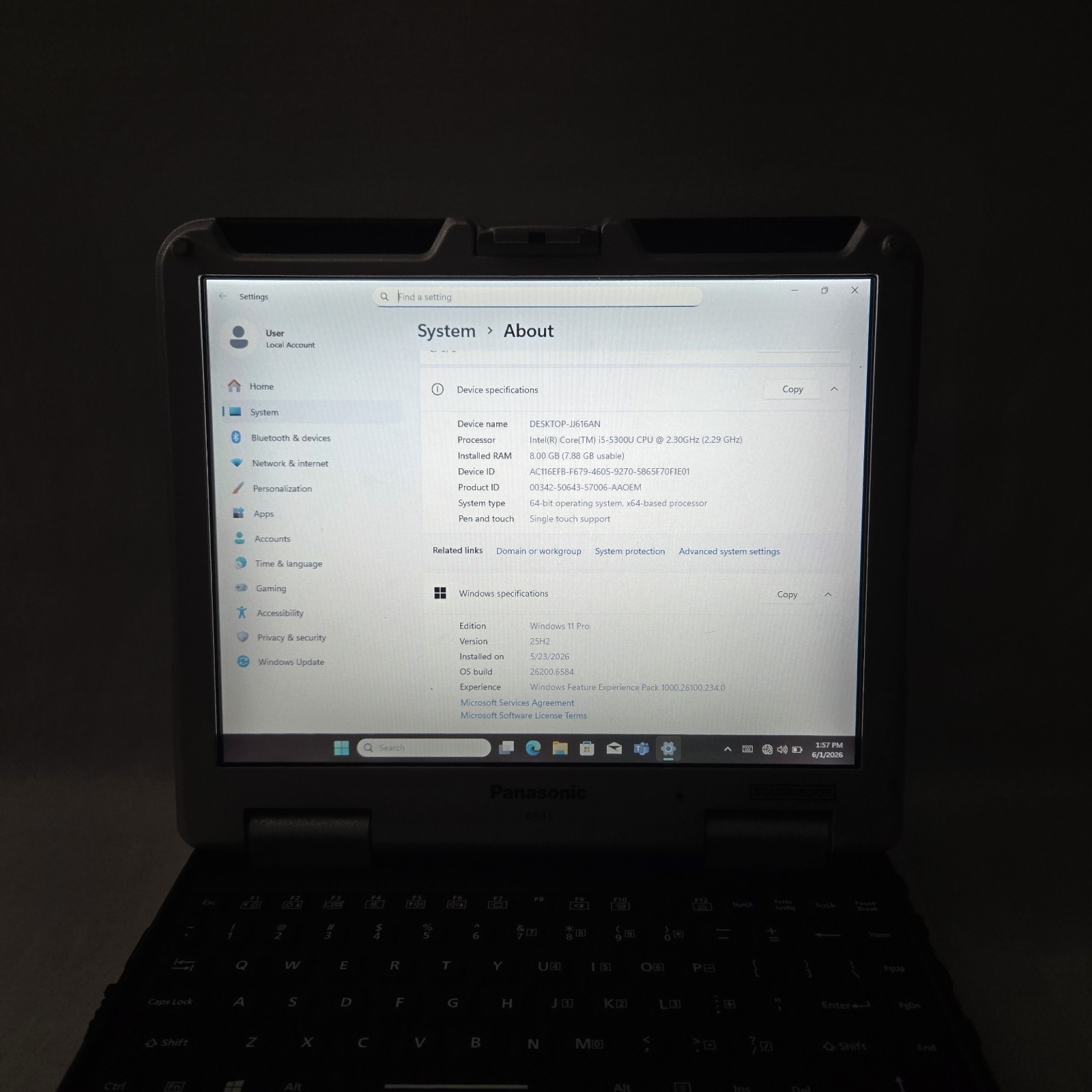 Panasonic Toughbook CF-31 MK5 i5-5300U 2.3GHz 256GB SSD 8GB Ram W11 — Grade C