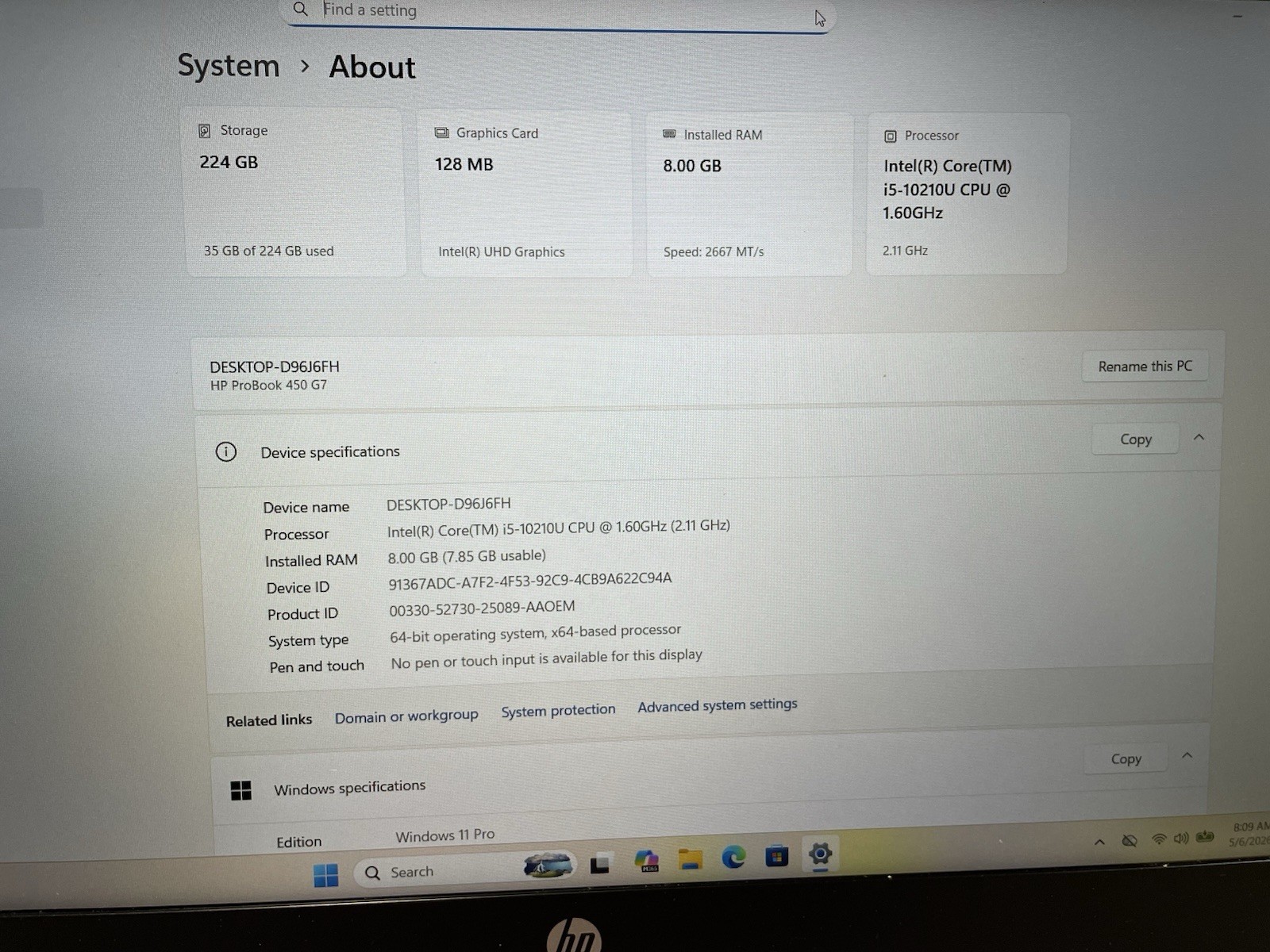 Hp Probook 450G7 240gh SSD Win 11 i5-10210u 4 Core 2.11ghz 8gb RAM HDMI Webcam18