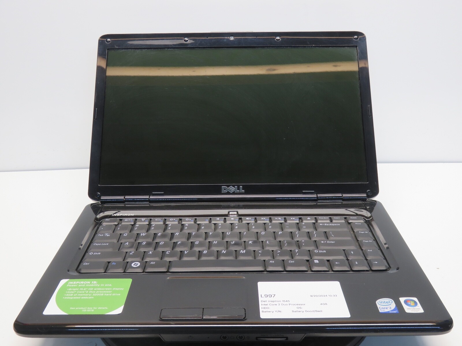 Dell Inspiron 1545 Intel Core 2 Duo T6400 2.00GHz 4GB 500 GB WIN XP No BAT