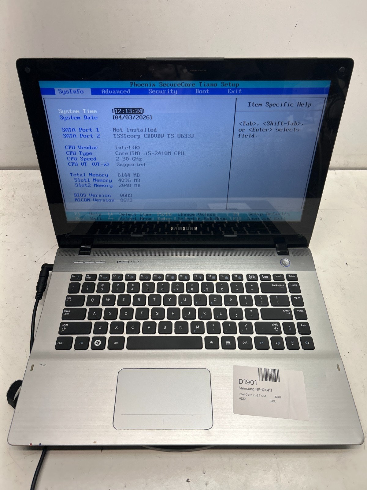 Samsung NP-QX411 Intel Core i5-2410M 2.30GHz 6GB NO HDD