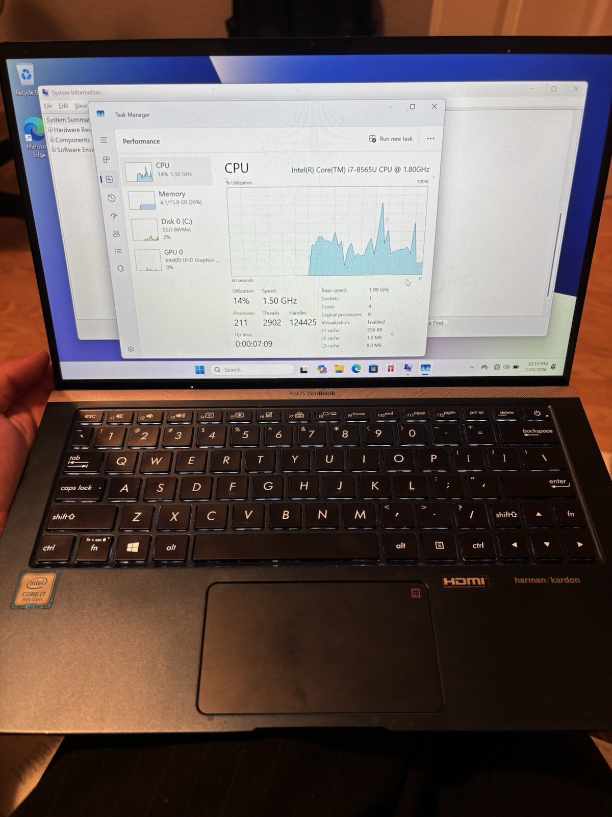 Asus Zenbook 13 UX333F Blue FHD i7-8565U 1.80GHz 16GB 512GB SSD – Webcam No Work