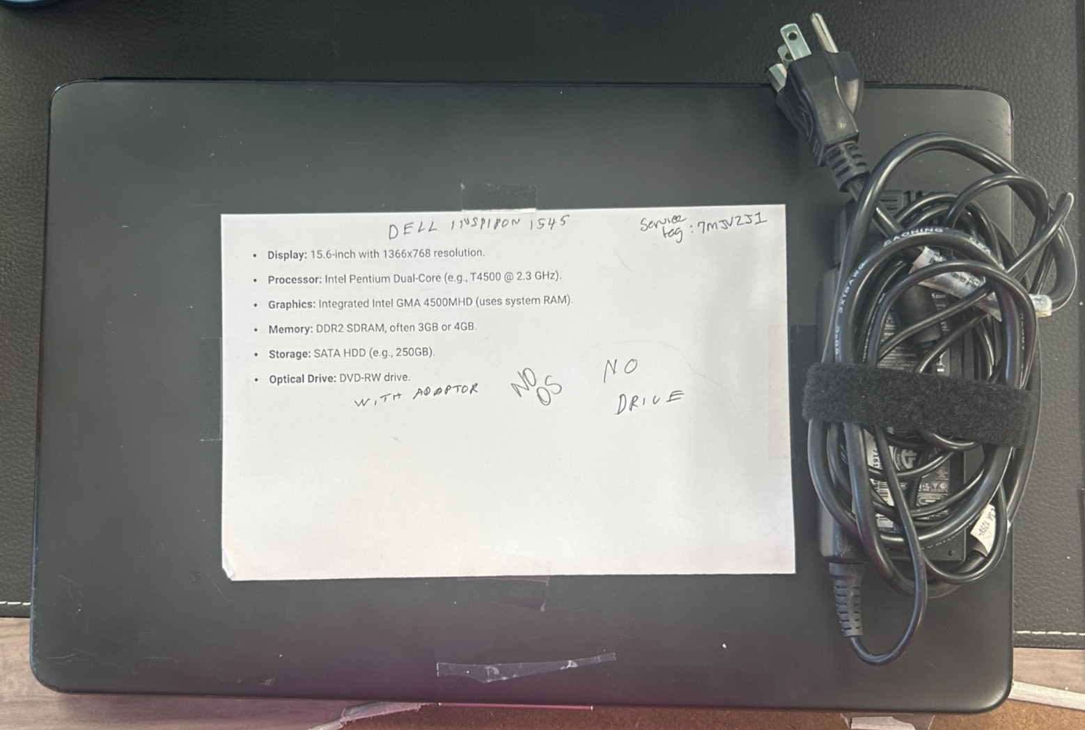 AS IS – Dell Inspiron 1545 Laptop NO DRIVE, NO OS. w/power adapter