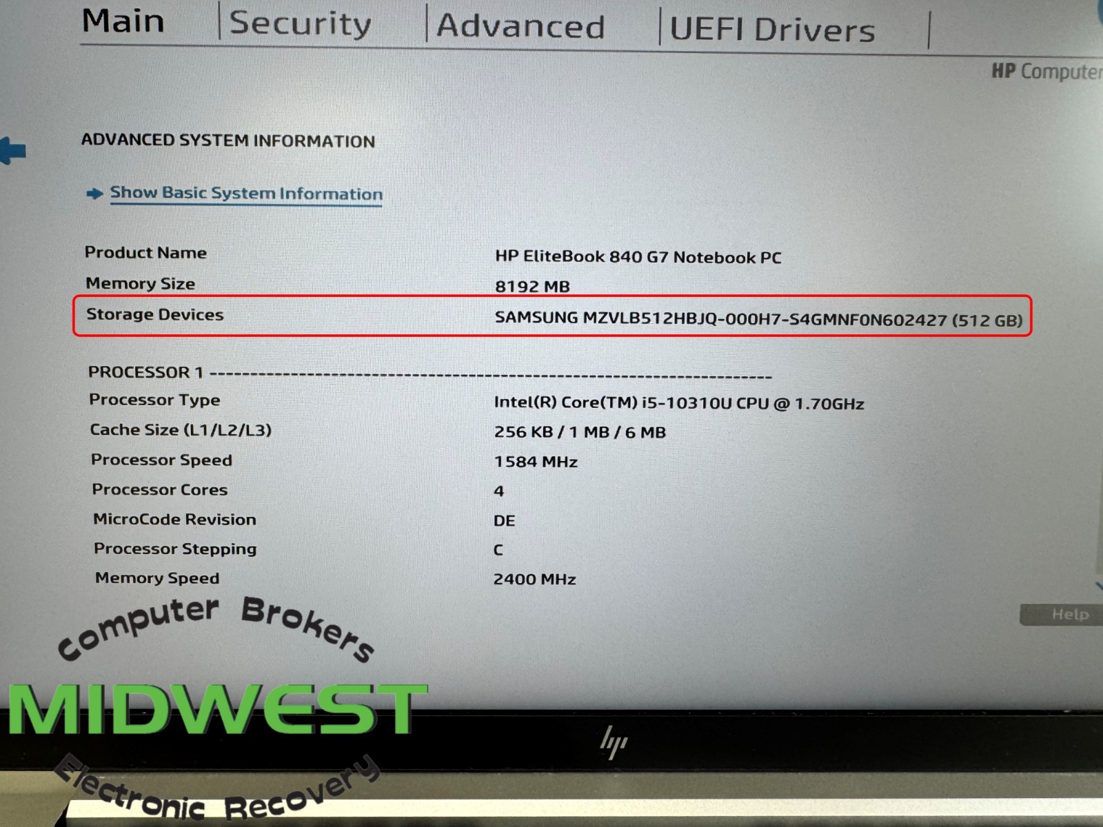 HP EliteBook 840 G7 i5-10310U 1.7GHz 8GB RAM 512GB SSD