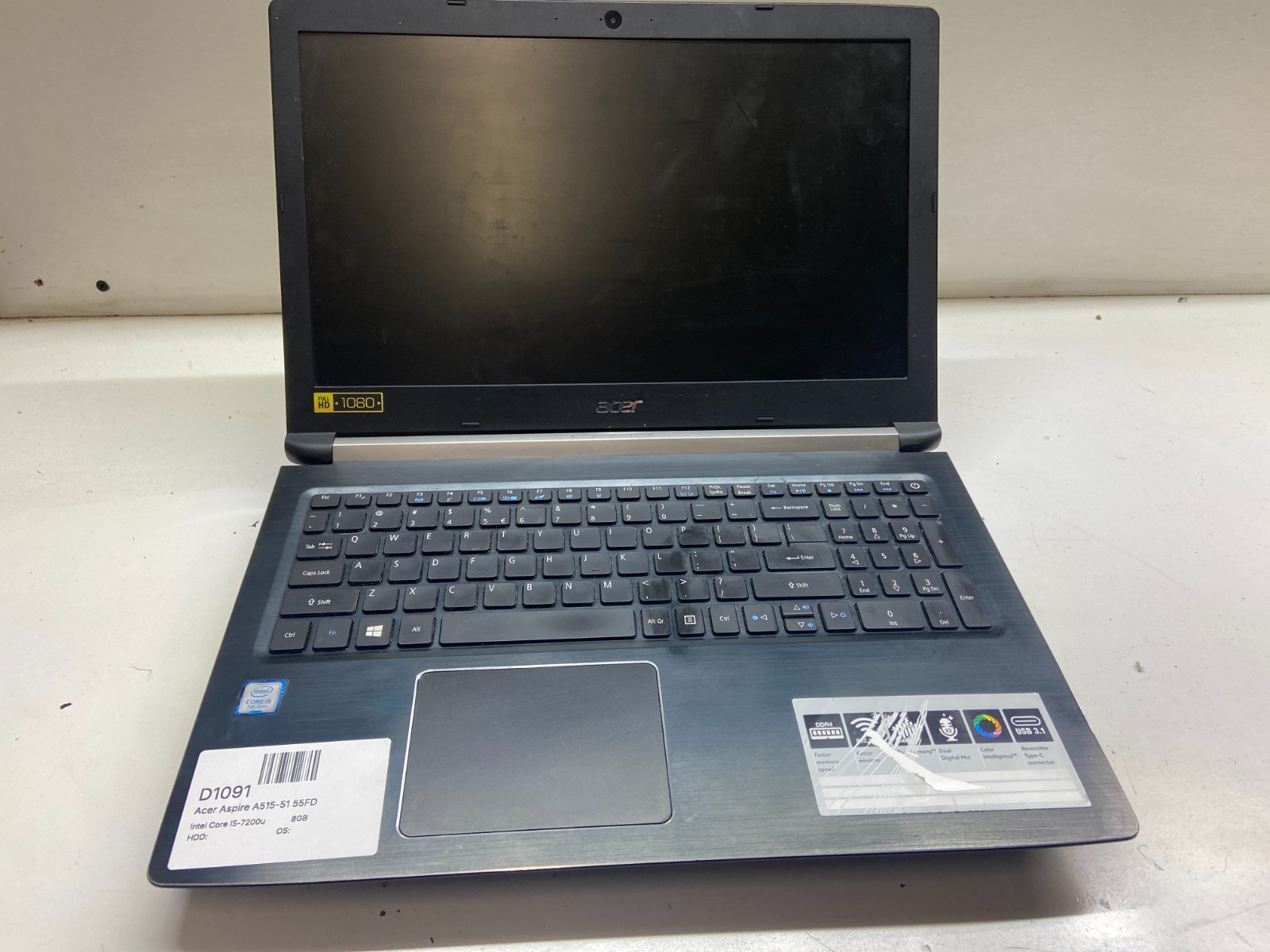 Acer Aspire A515-51 55FD Intel Core i5-7200u 2.5GHz 8GB NO HDD Bad Battery