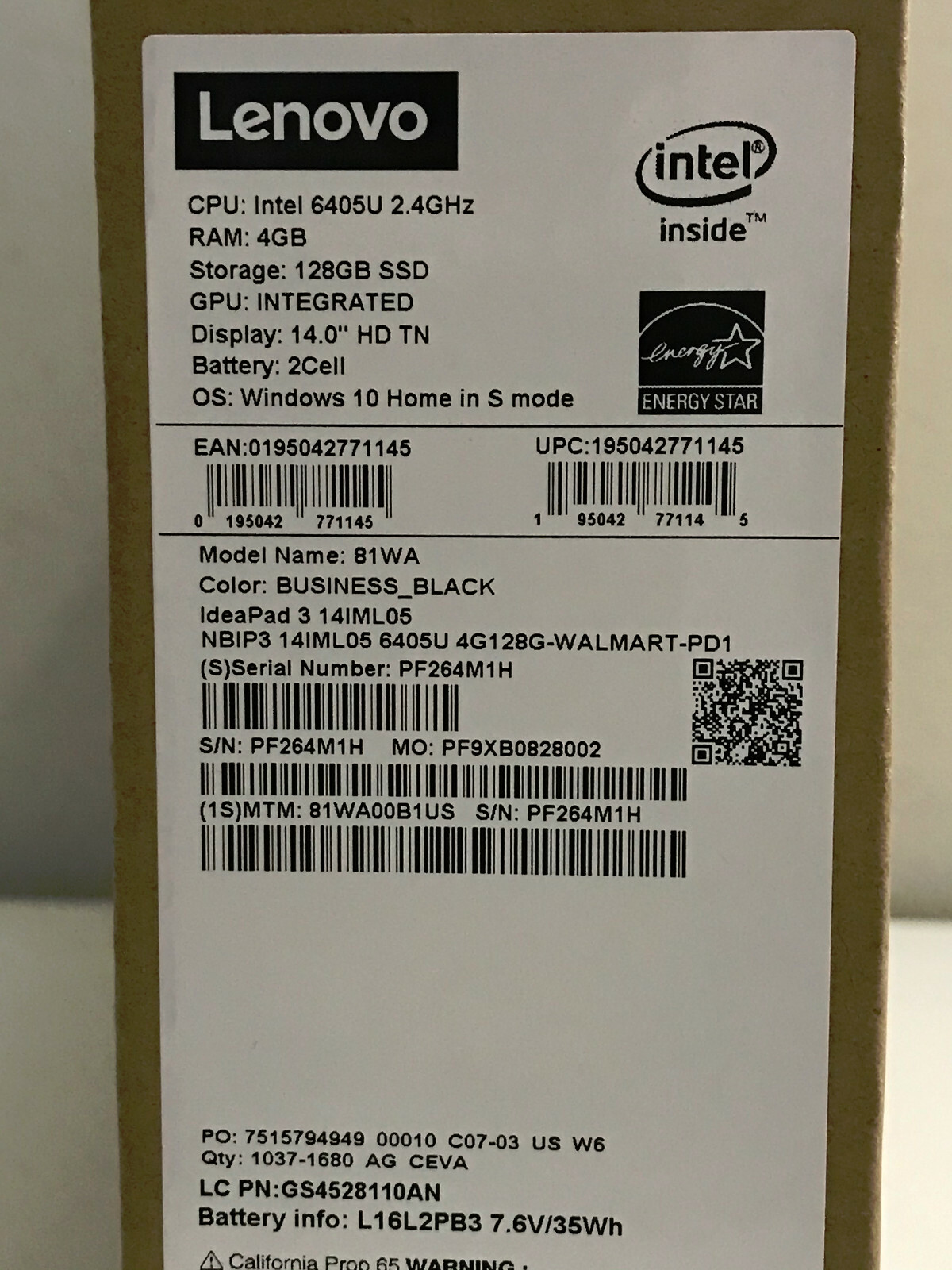 Lenovo IdeaPad 3 81WA00B1US 14″ HD Pentium 6405U 4GB DDR4 128 GB SSD WIN 10 81WA