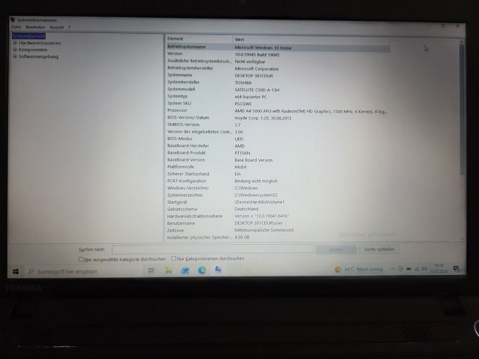 Toshiba Satellite C50D-A-13Y | AMD Quad-Core | 4GB RAM | SSD | Windows 10