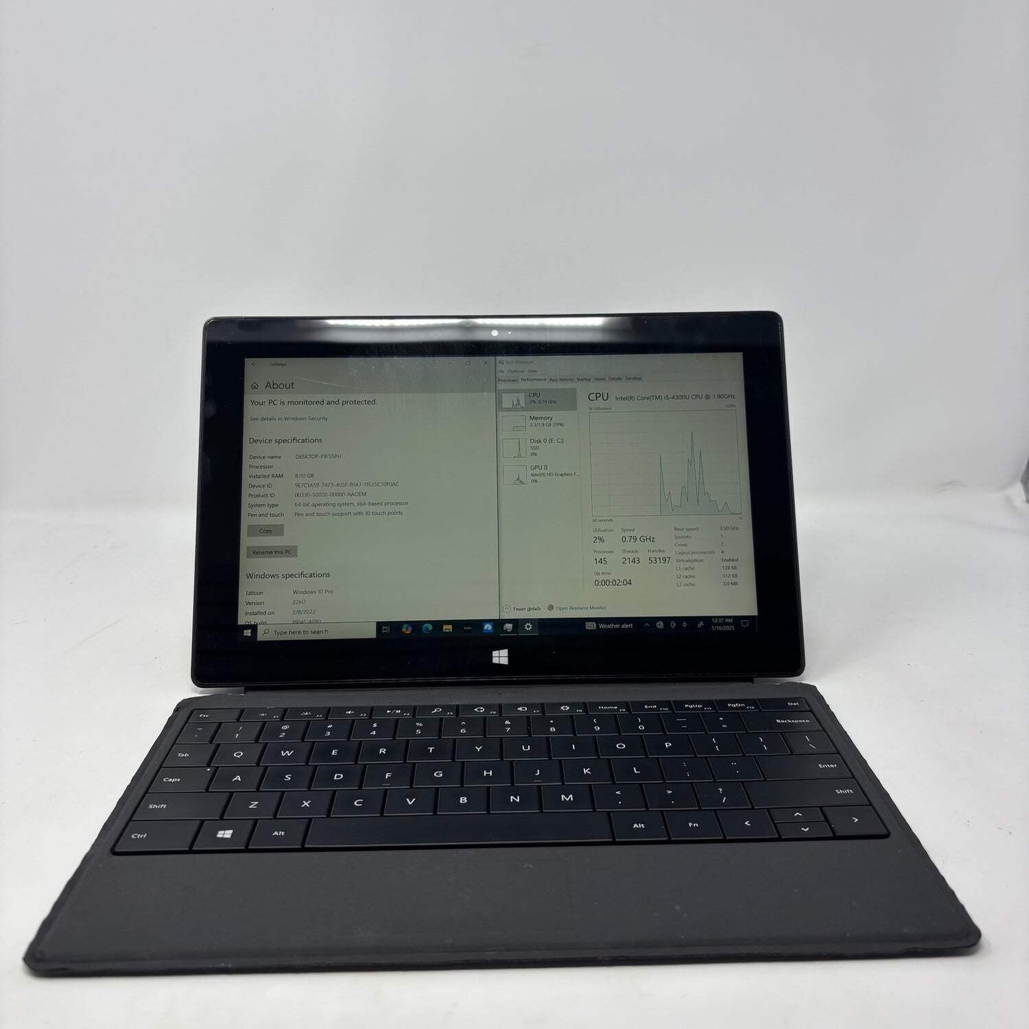 Microsoft Surface Pro 2 1601 10.6″ i5-4300U 1.9GHz 8GB RAM 250GB