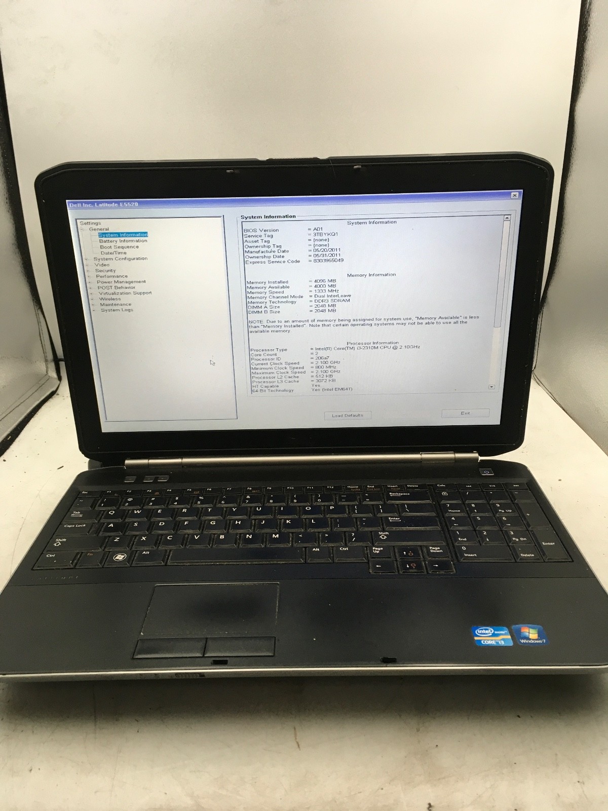 DELL LATITUDE E5520 – BOOTS TO BIOS – INTEL I3 2310 – 4GB RAM – 15″ – READ – BB!