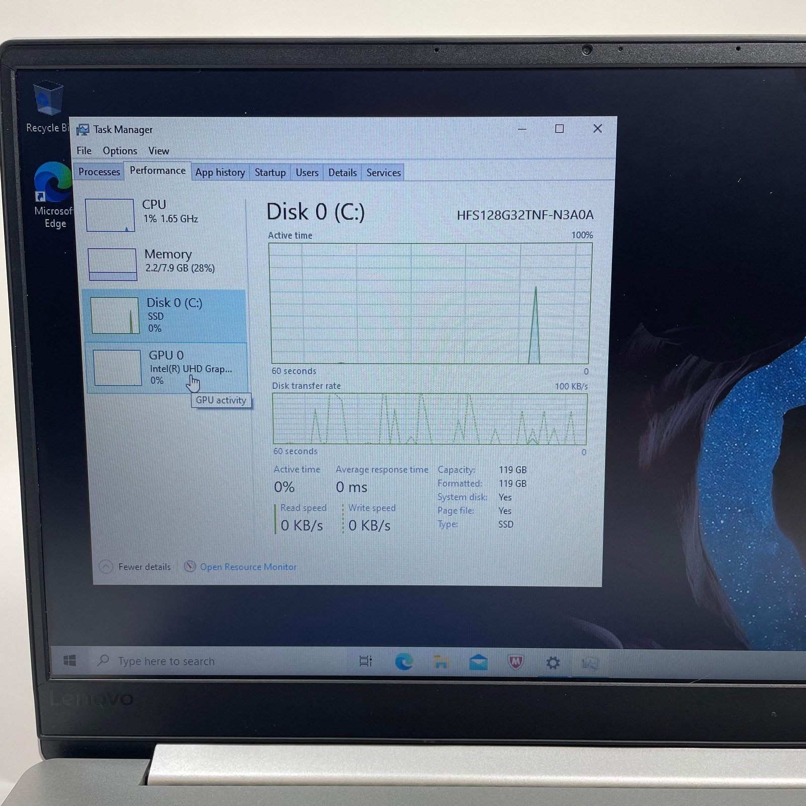 Broken Lenovo Ideapad 1 81F5 i5 8GB RAM 256GB UHD 620 LCD White Spot