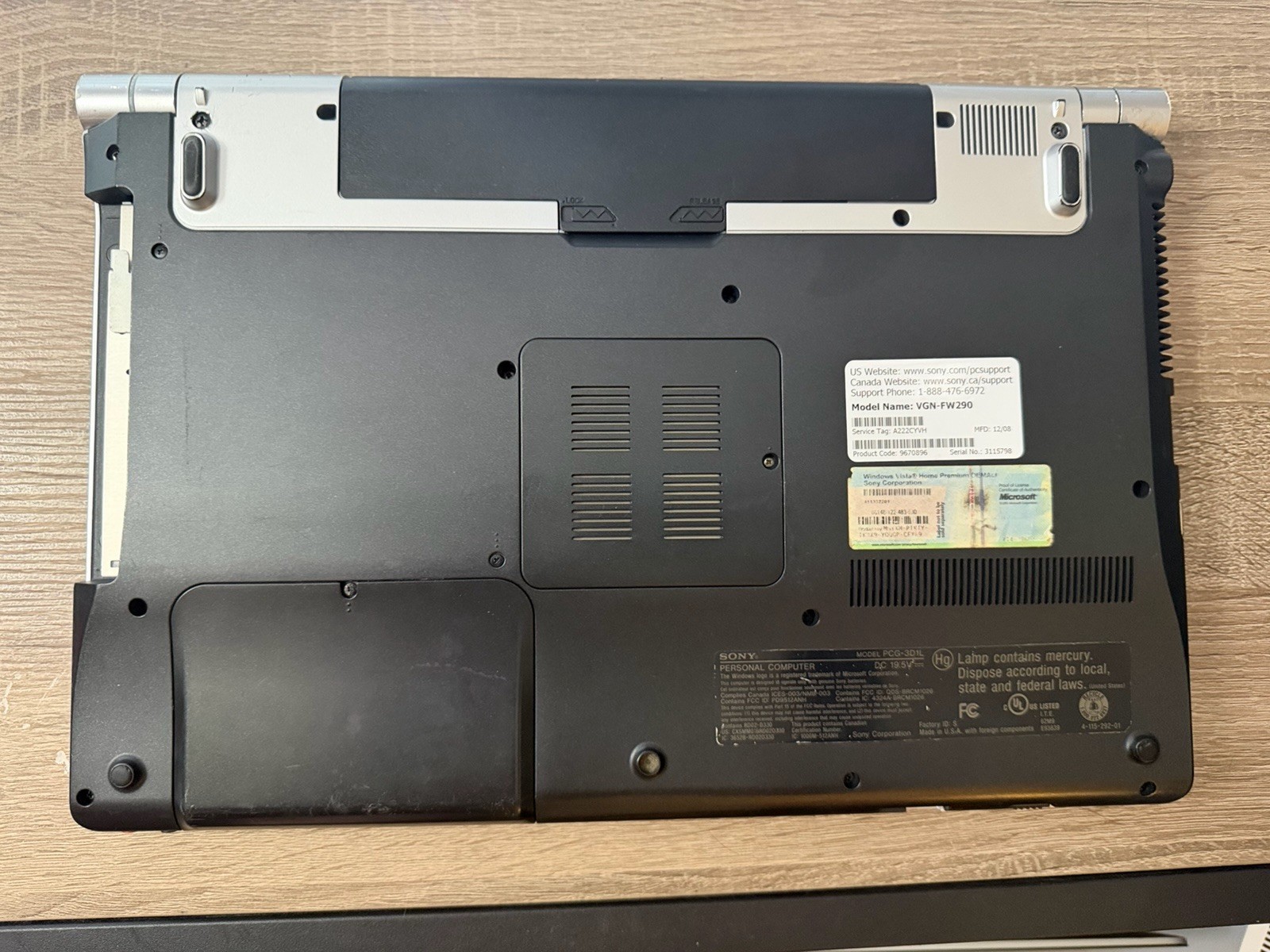 Sony Vaio VGN-FW290 Core 2 Duo 3GB Ram – BOOTS TO BIOS – NO HD