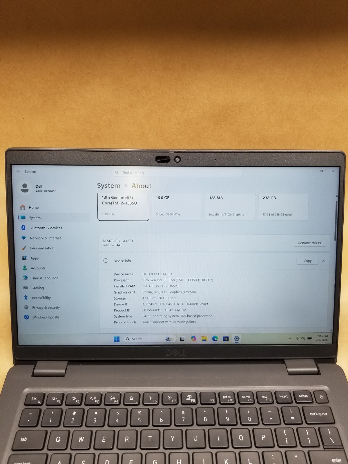 Dell latitude 3440 TOUCH (13”) i5-1335U 1.3GHz, 16GB RAM, 256GB NVMe, Window 11