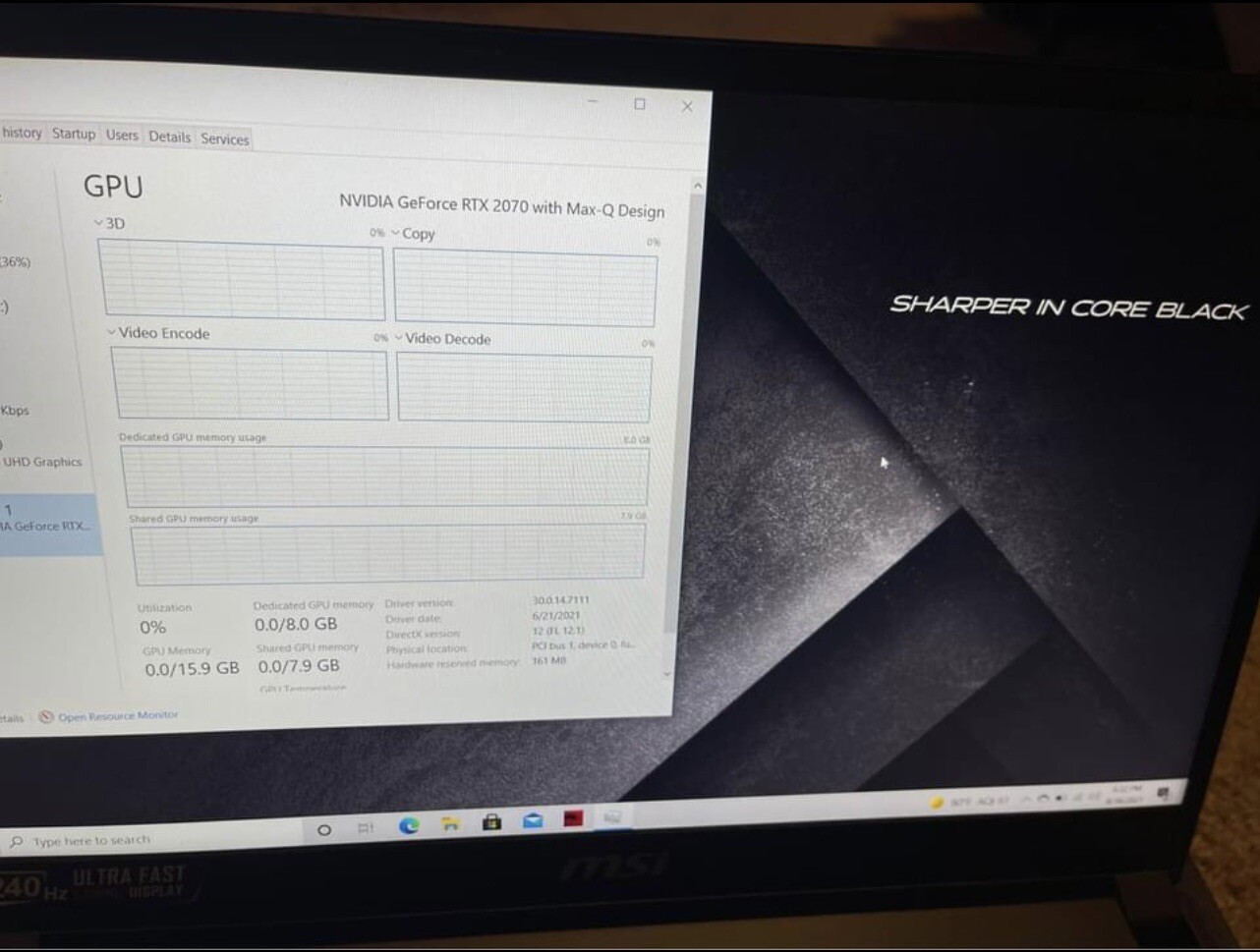 MSI GS66 Stealth 15.6″ (1TB, i7 10th Gen., 16 GB) Nvidia 2070 Max-Q