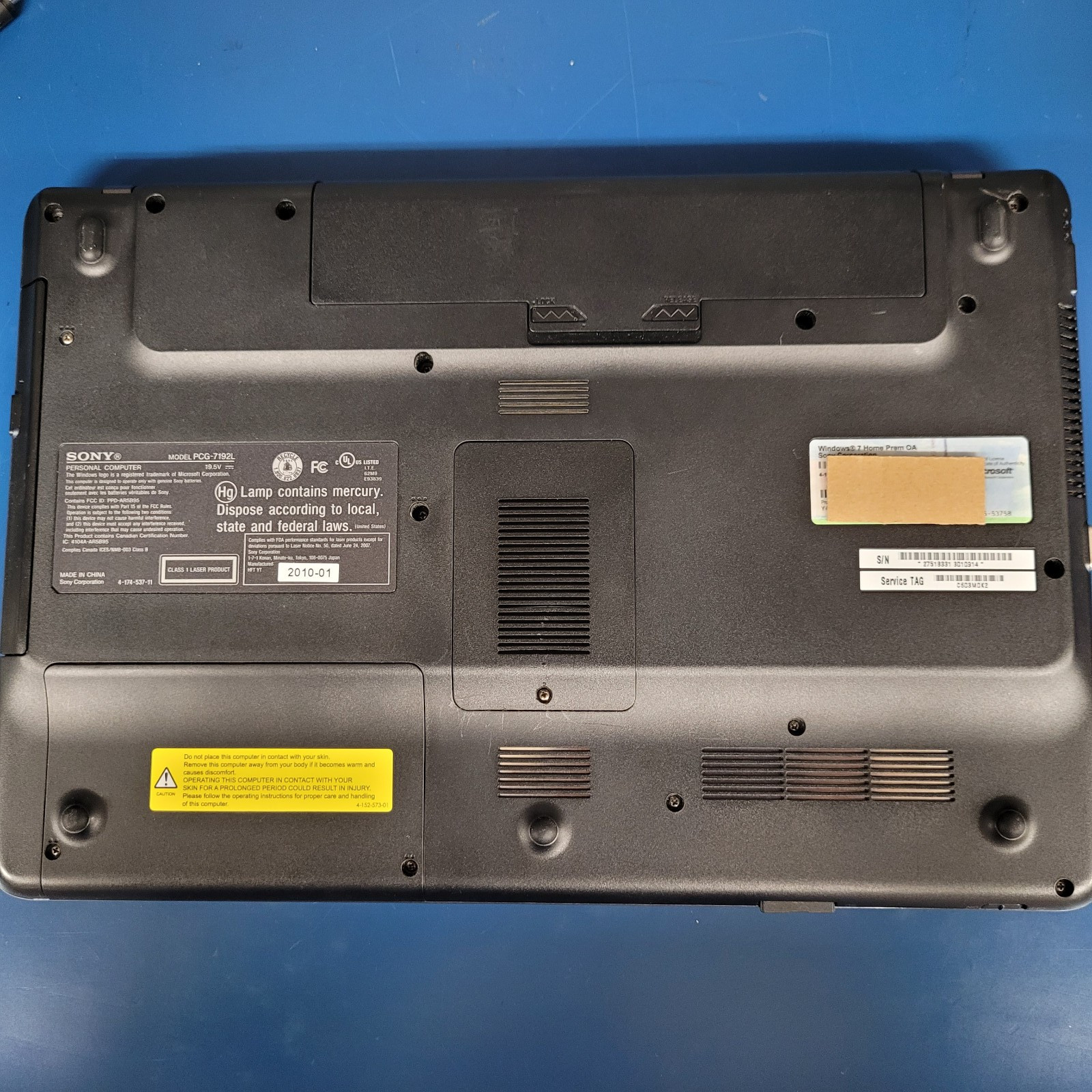 Sony Vaio PCG-7192L 15.5″ Laptop Computer Intel Pentium, 4GB RAM, NO HDD