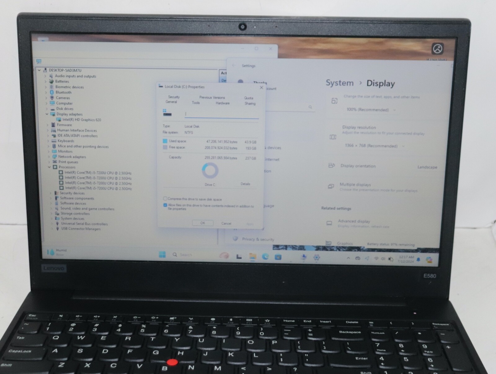 Lenovo ThinkPad E580 Inte core i5@2.60GHz|16GBRAM|256GBSSD HDD|WIN11.PRO|Webcam