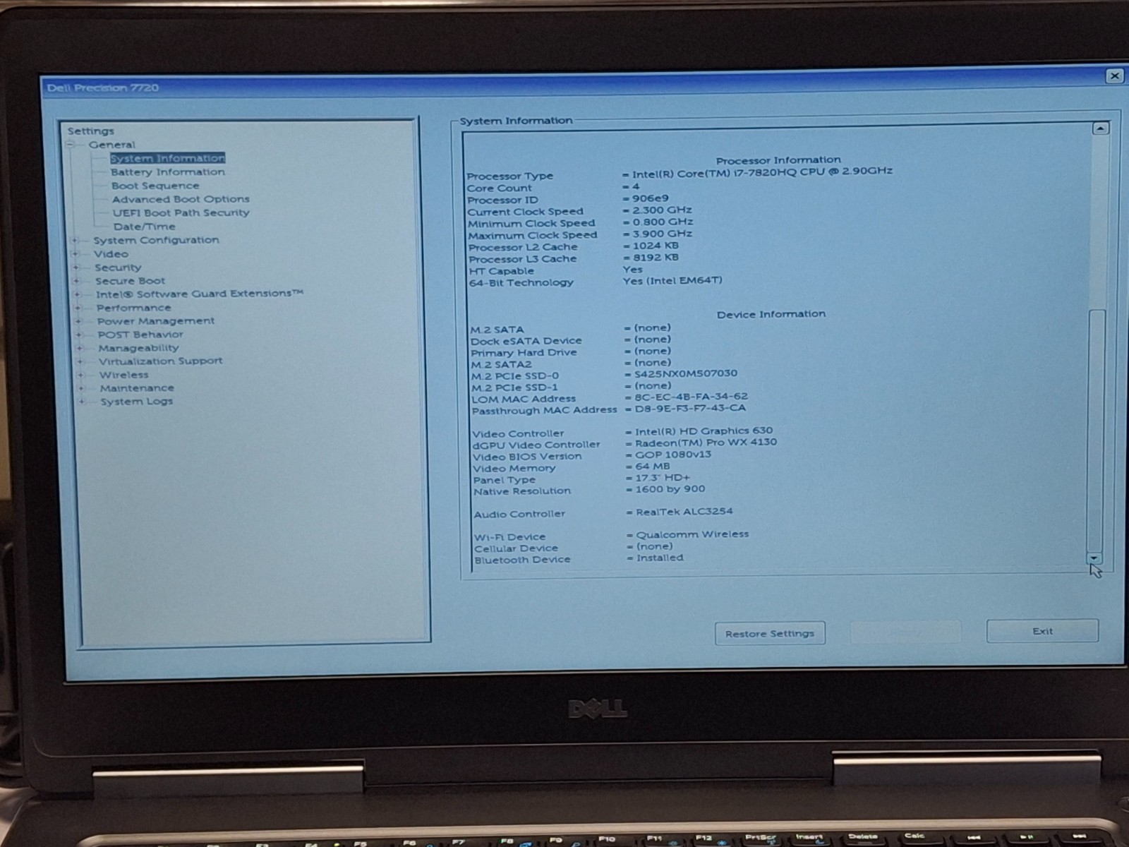 DELL PRECISION 7720 I7-7820HQ 256GB SSD 32GB RAM Radeon WX 4130 Win 10 Pro