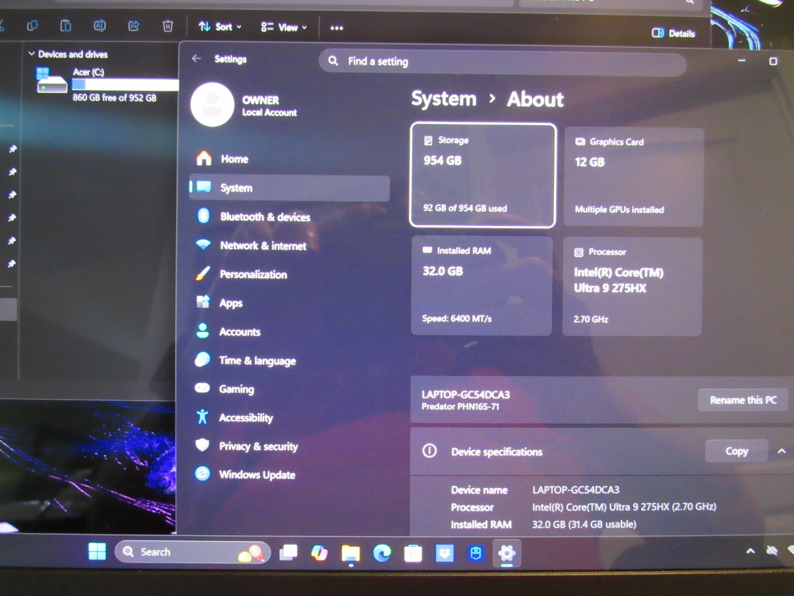 Acer Predator Helios Neo 16S AI Intel 275HX RTX 5070 TI 32GB 1TB 16″ OLED RECERT