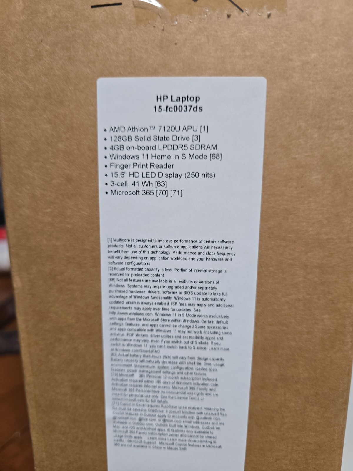 HP 15-FC0037DS 15.6″ Laptop AMD 7120U 4GB 128GB SSD Win11Home Fingerprint Reader