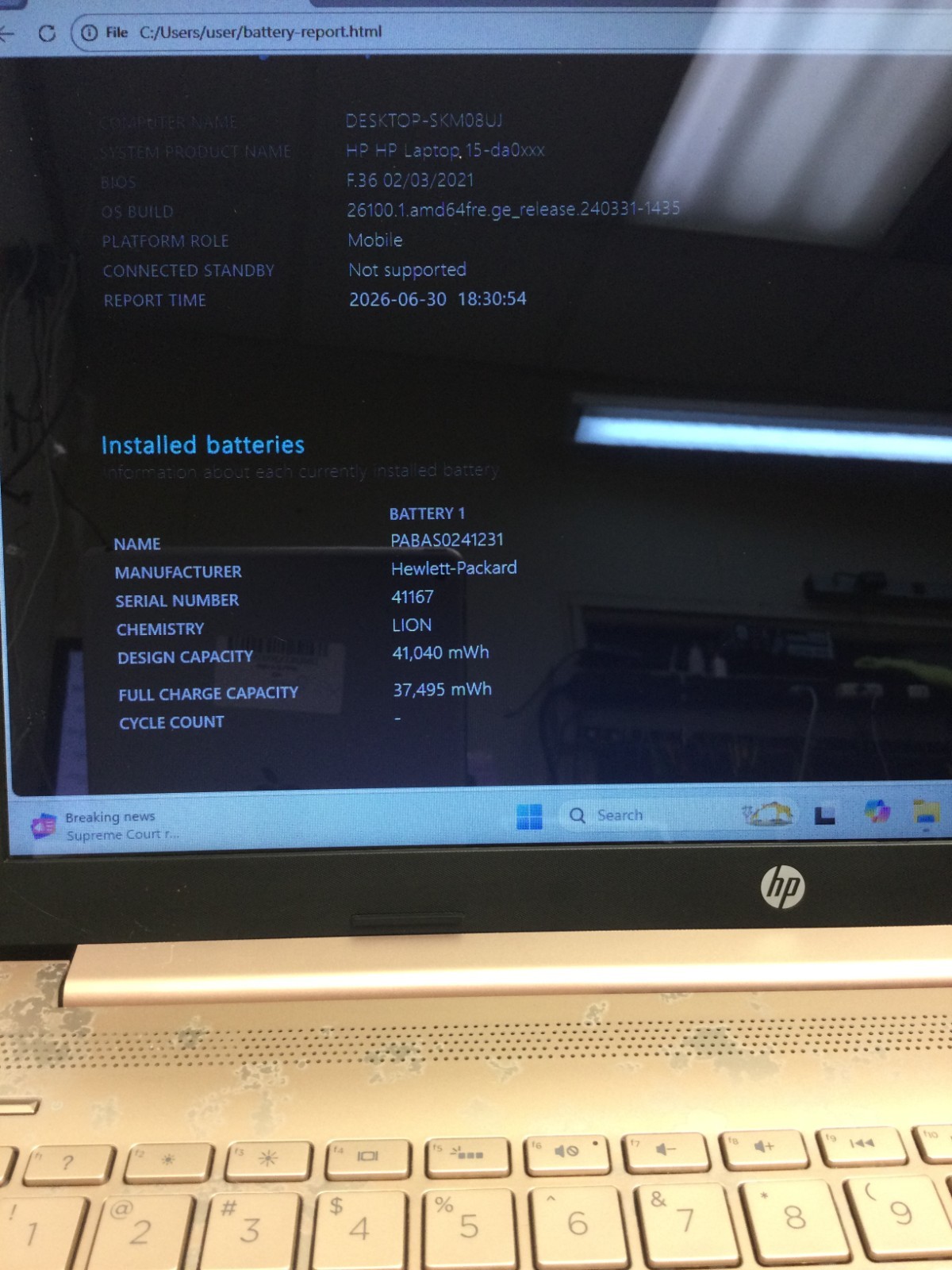 HP laptop 15-da0xxx core i5-8250u 1.60ghz 15.5” 8GB RAM 480GB SSD WIN 11 PRO