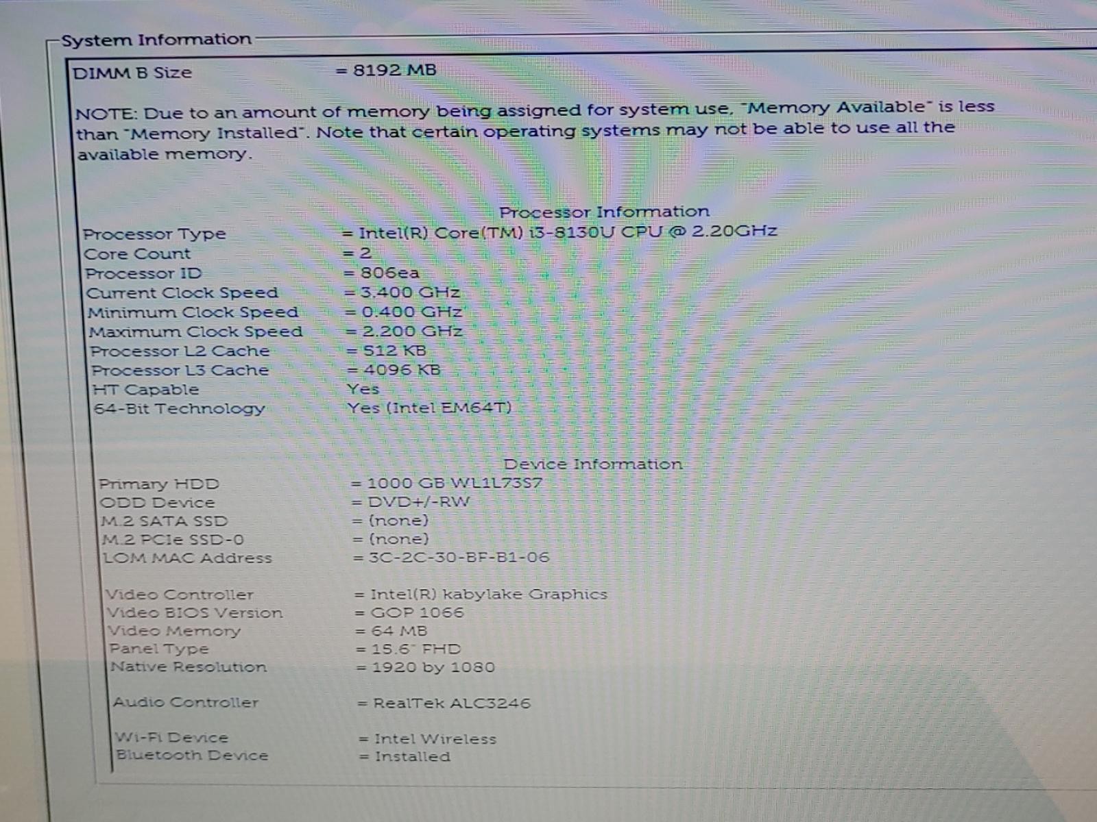 Dell Inspiron 5570 15.6″ Touch Intel i3-8130U 12GB RAM 1TB HDD **NO OS/NO AC**