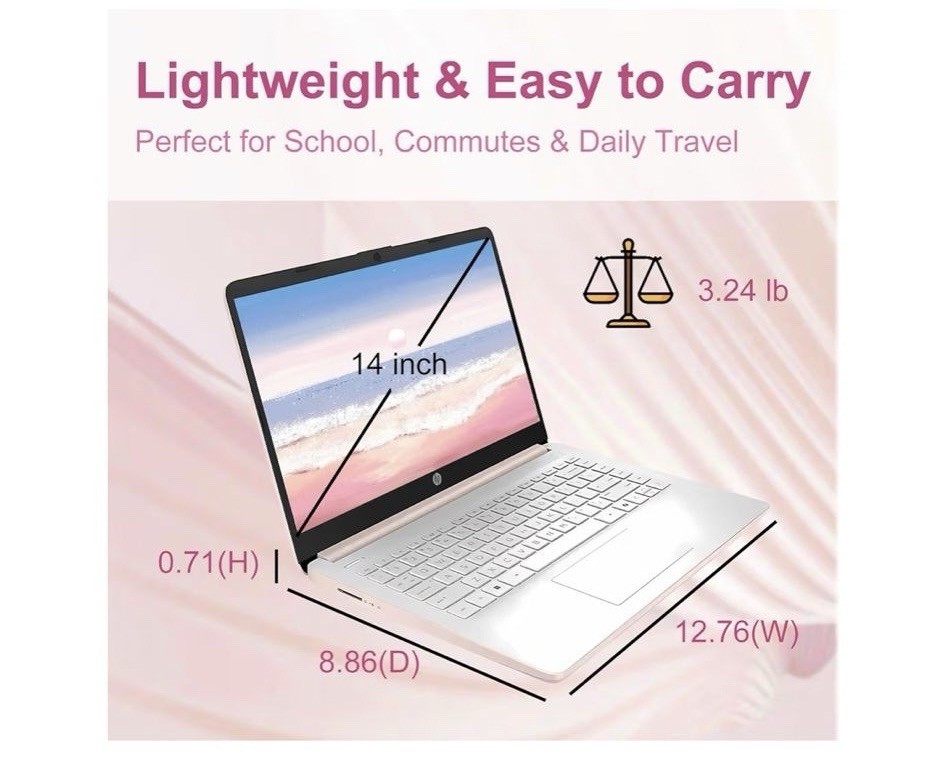 HP 14 Rose Gold Laptop with Office 365 Copilot AI Intel 4GB RAM 64 GB SSD