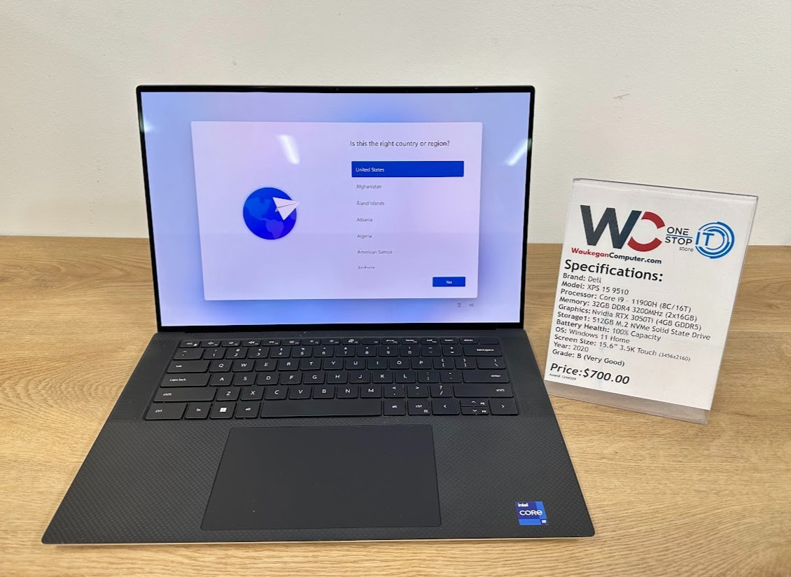 Dell XPS 15-9510, Core i9 11900H, 32GB DDR4, RTX 3050 Ti, 512GB SSD 2020 Touch
