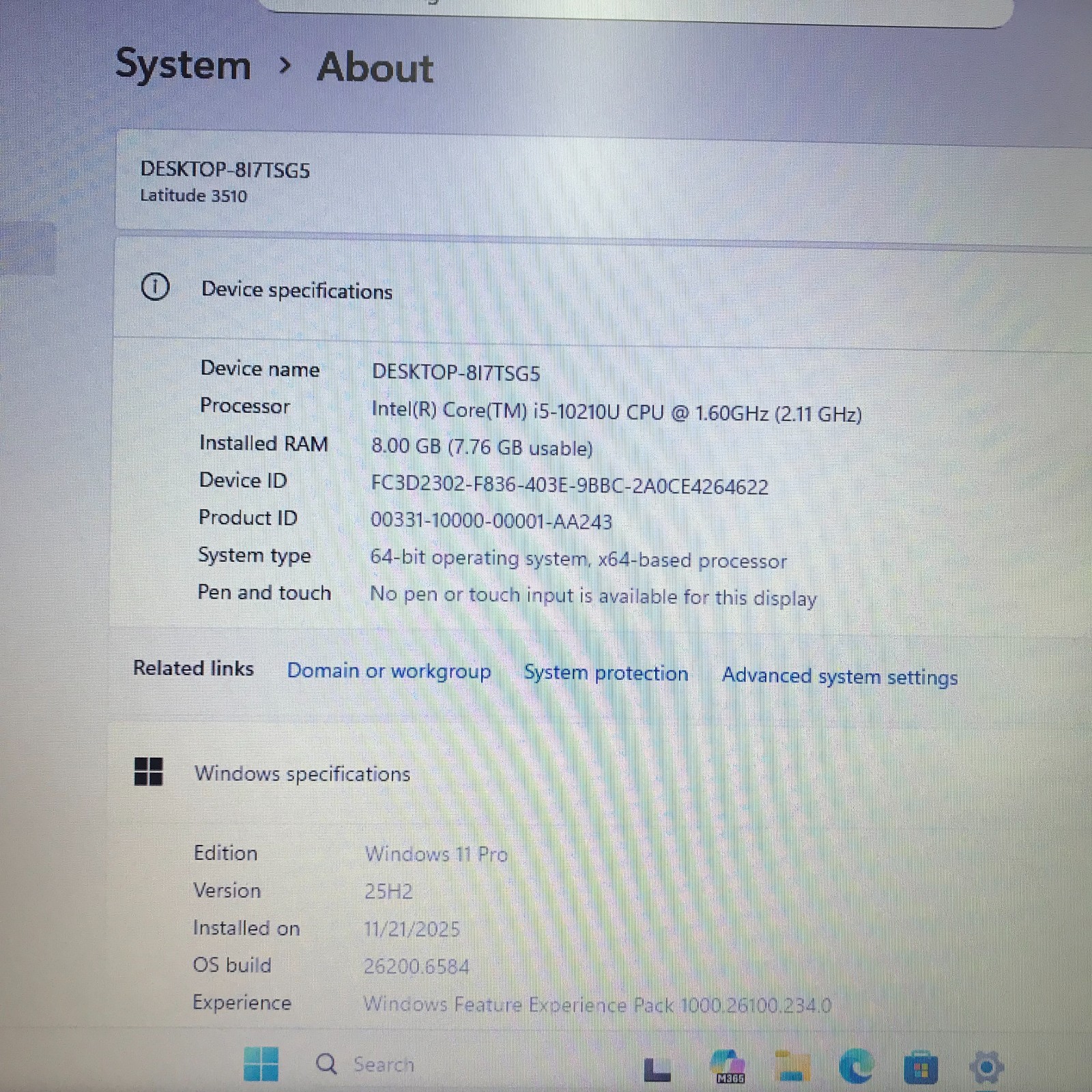 Dell Latitude 3510 Laptop i5-10210U 1.60GHz 8GB RAM 256GB SSD (Windows 11 Pro)