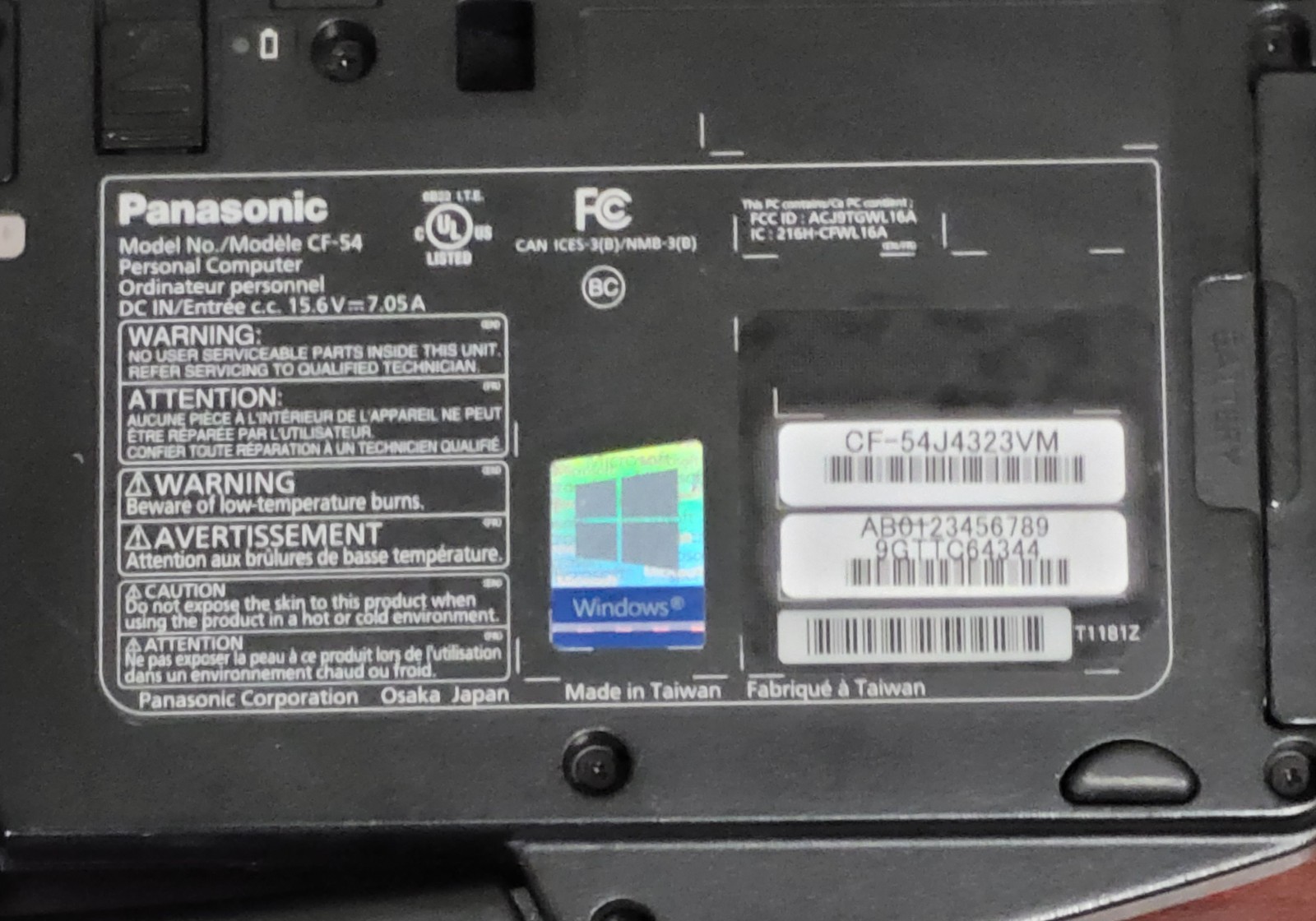 Panasonic ToughBook CF-54 MK3 Touch, i5-7300U 2.60GHz 16GB 512GB SSD Win 11 Pro
